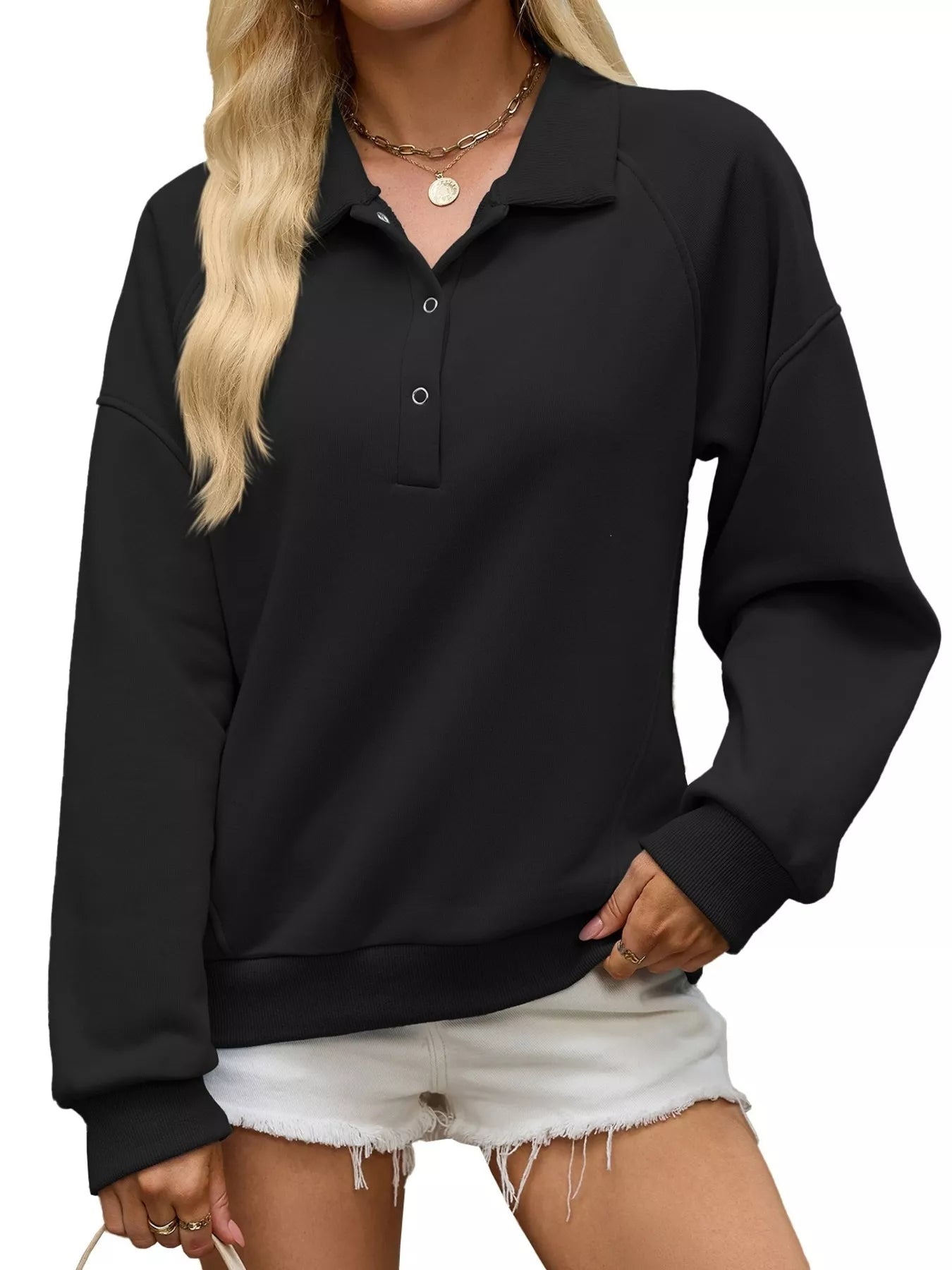 Trendsi Button Detail Dropped Shoulder Sweatshirt -