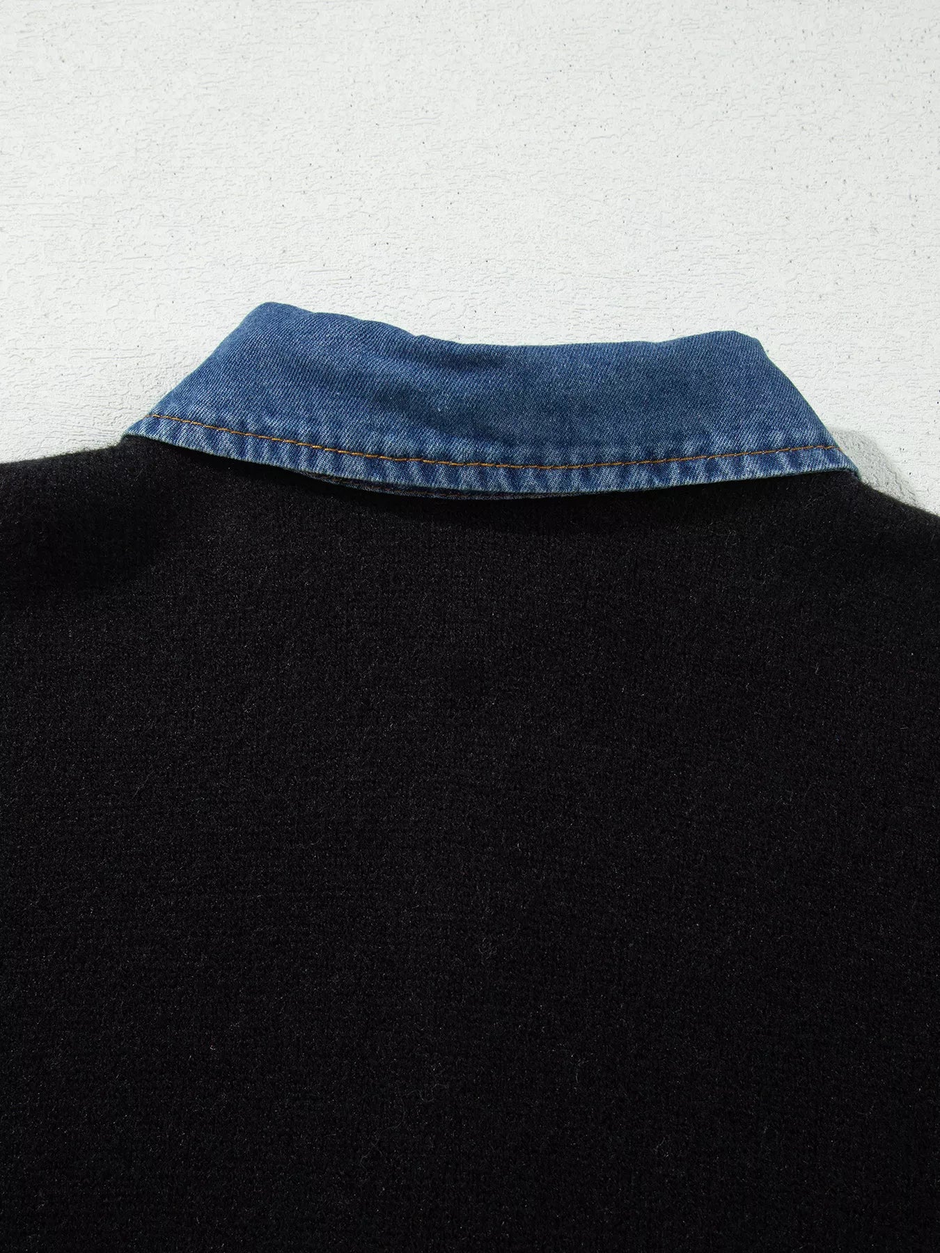 Trendsi Denim Patchwork Collar Cuffed Casual Sweater -