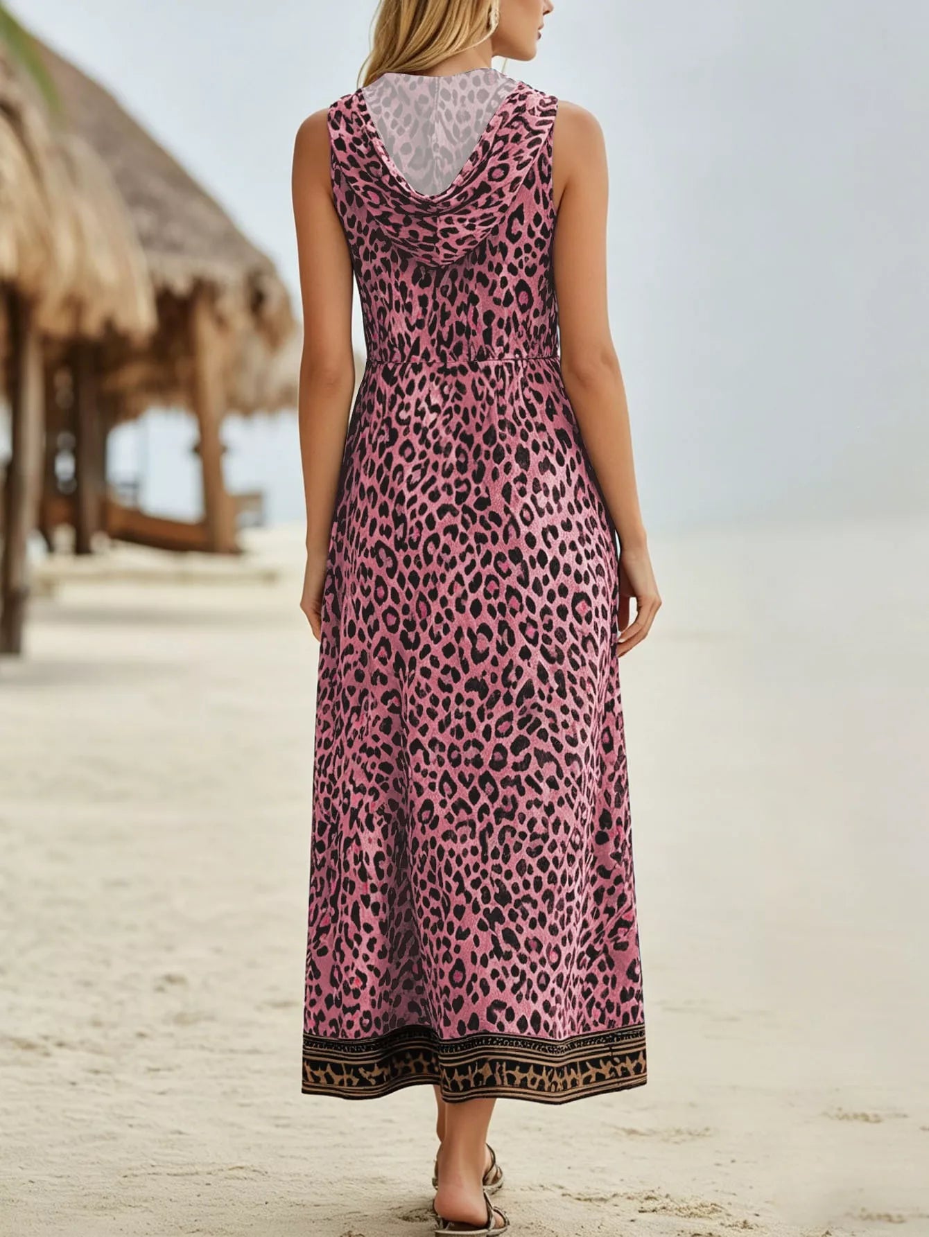 Trendsi Leopard Zip Front Hooded Dress -