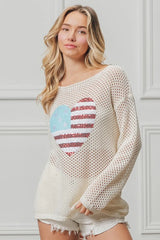 Trendsi BiBi Sequin American Flag Heart Knit Up -