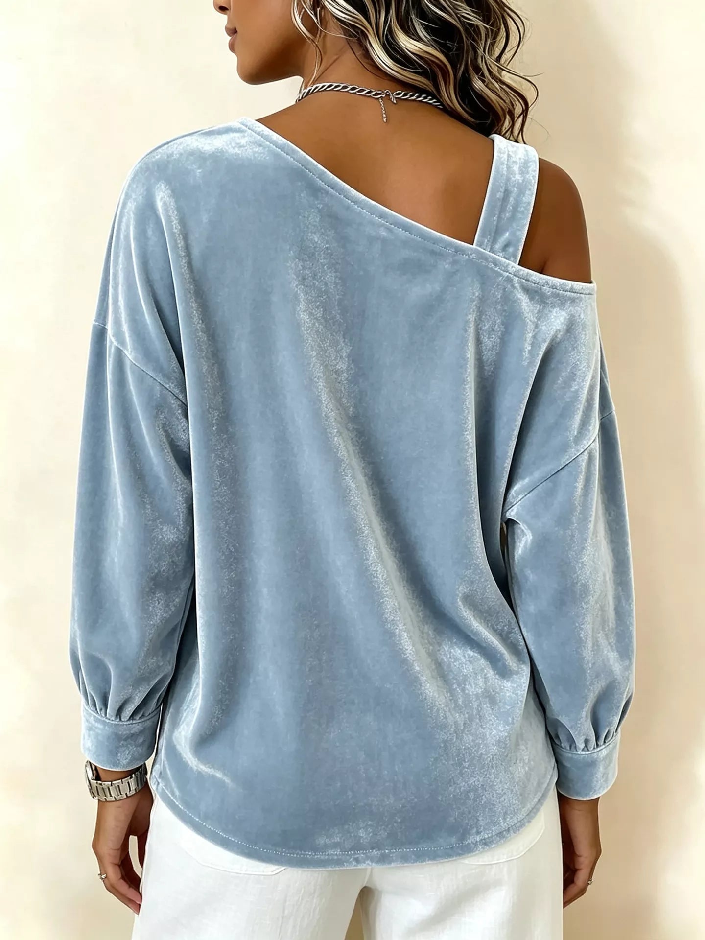 Trendsi Full Size Velvet One-Shoulder Top with Buckle Detail Plus Size -