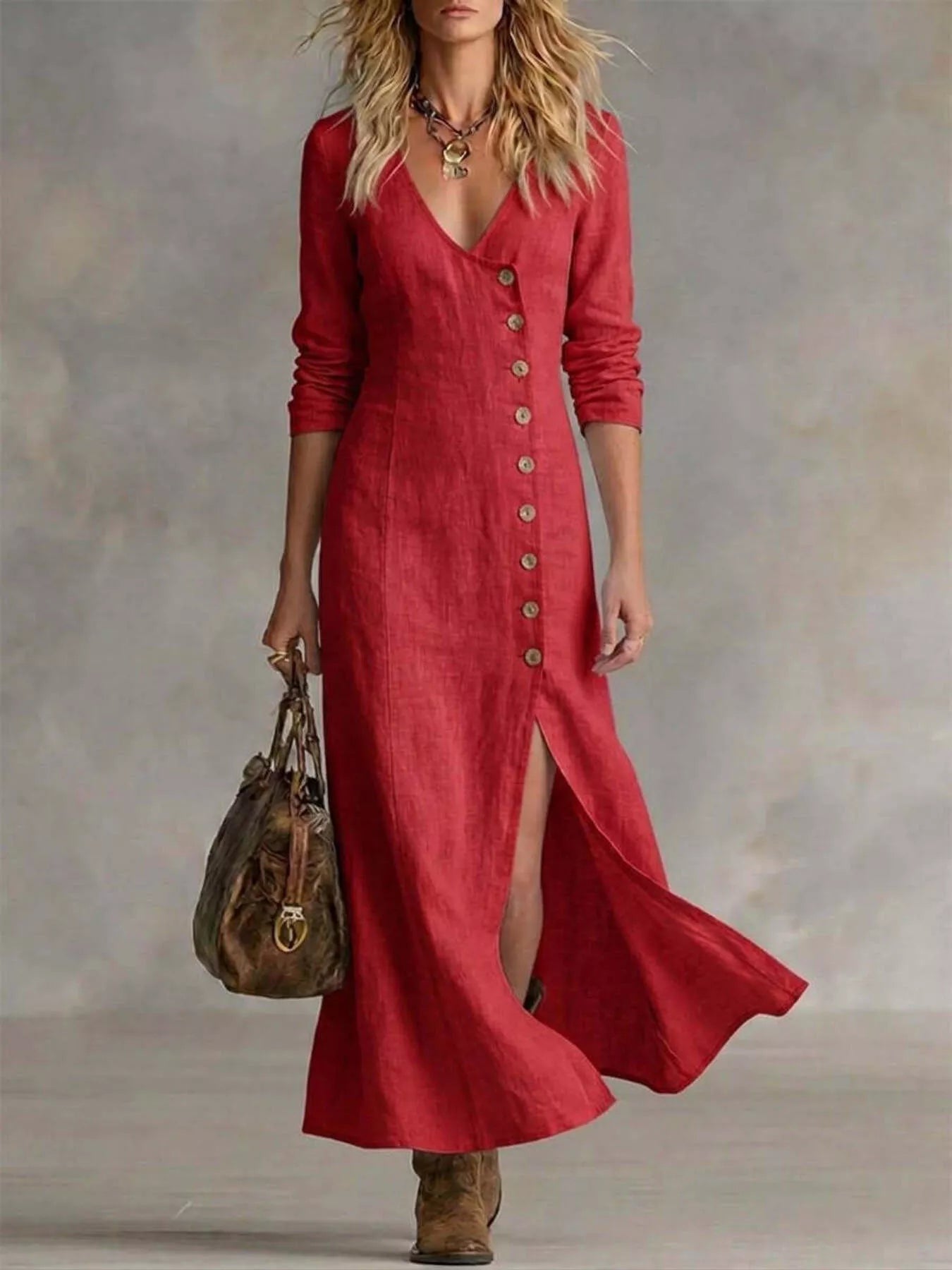 Trendsi Slit Button-Down Midi Dress -