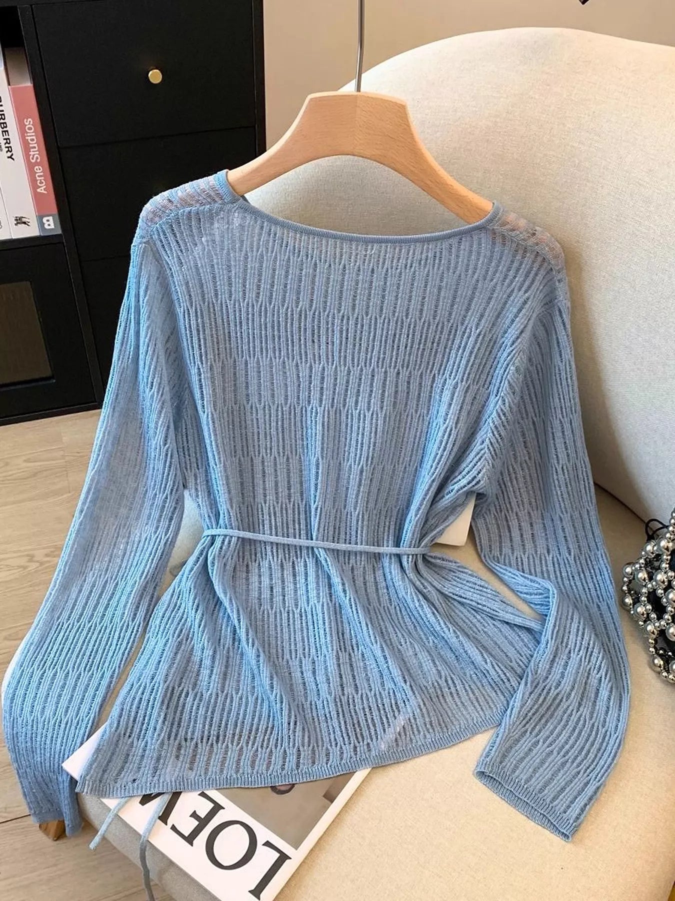 Trendsi Long Sleeve Knit Top with Tie Detail - Shirts