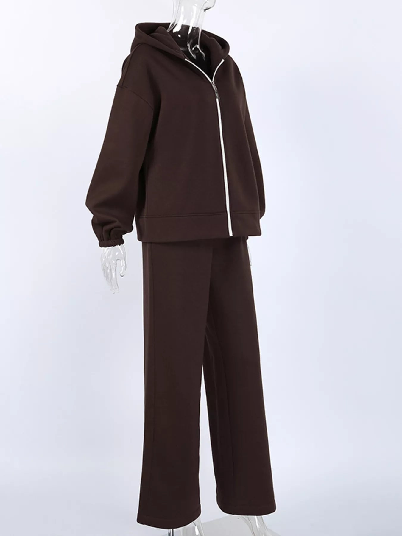 Trendsi Zip-Up Hoodie and Wide-Leg Sweatpants Set -