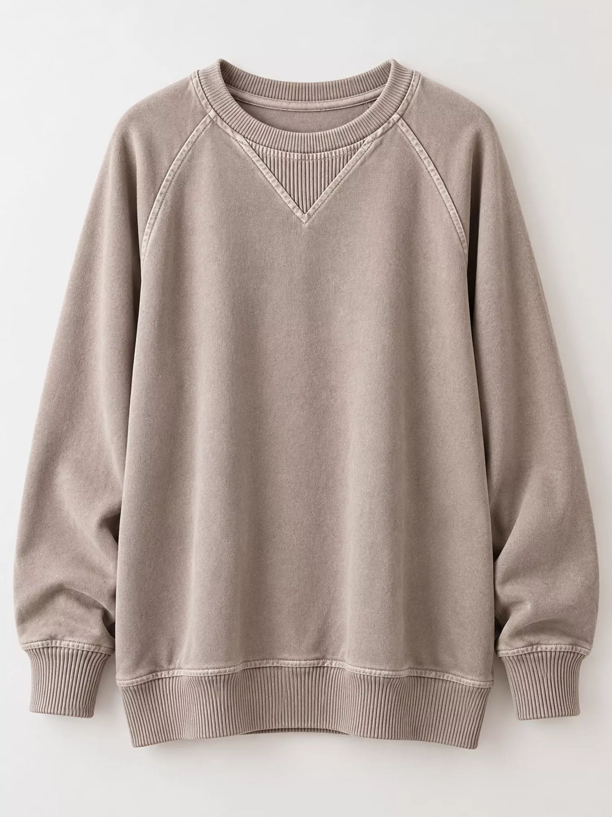 Taupe crew neck raglan sleeve sweatshirt