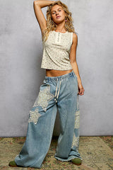 Trendsi POL Floral Round Neck Cropped Ribbed Tank -