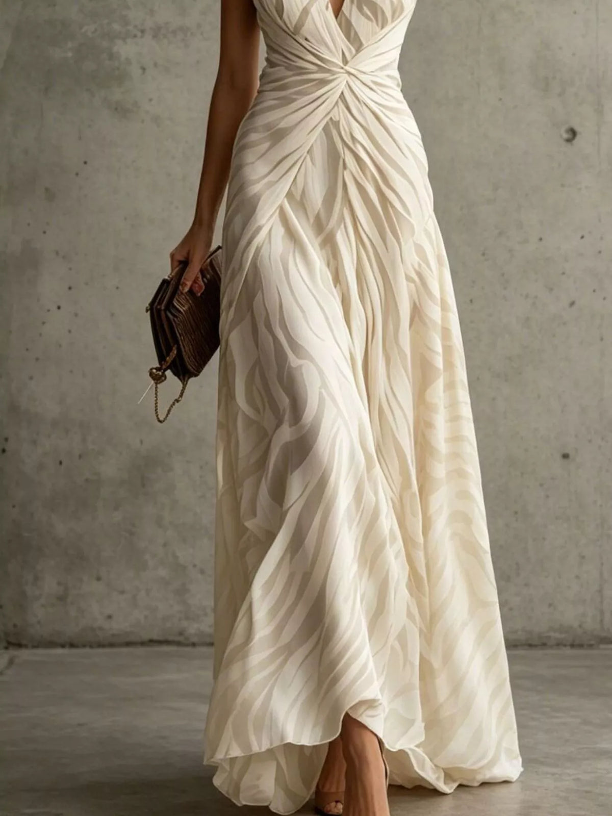 Animal-print maxi dress, cream skirt detail