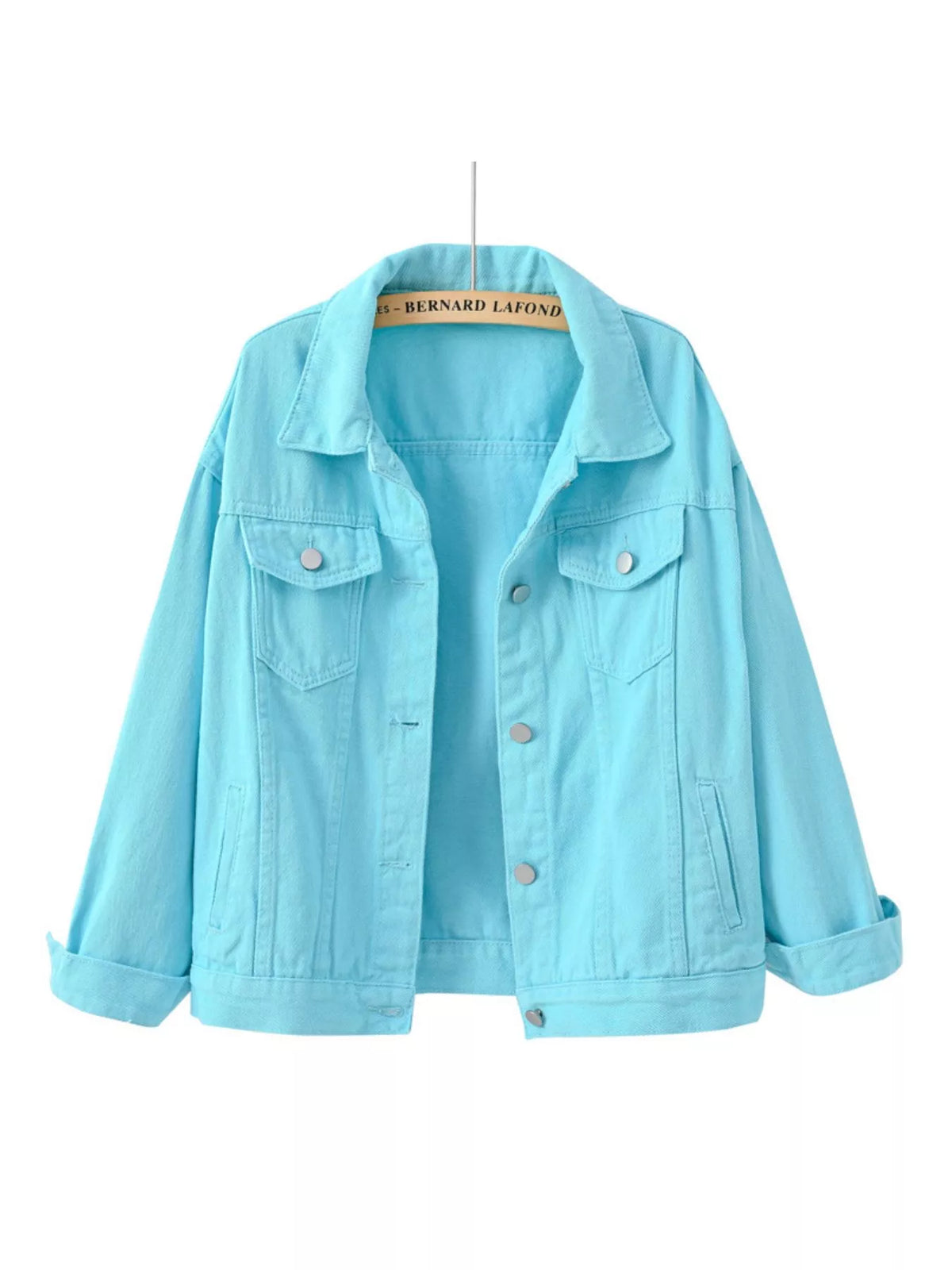 Button-Down Classic Cropped Denim Jacket — garment front
