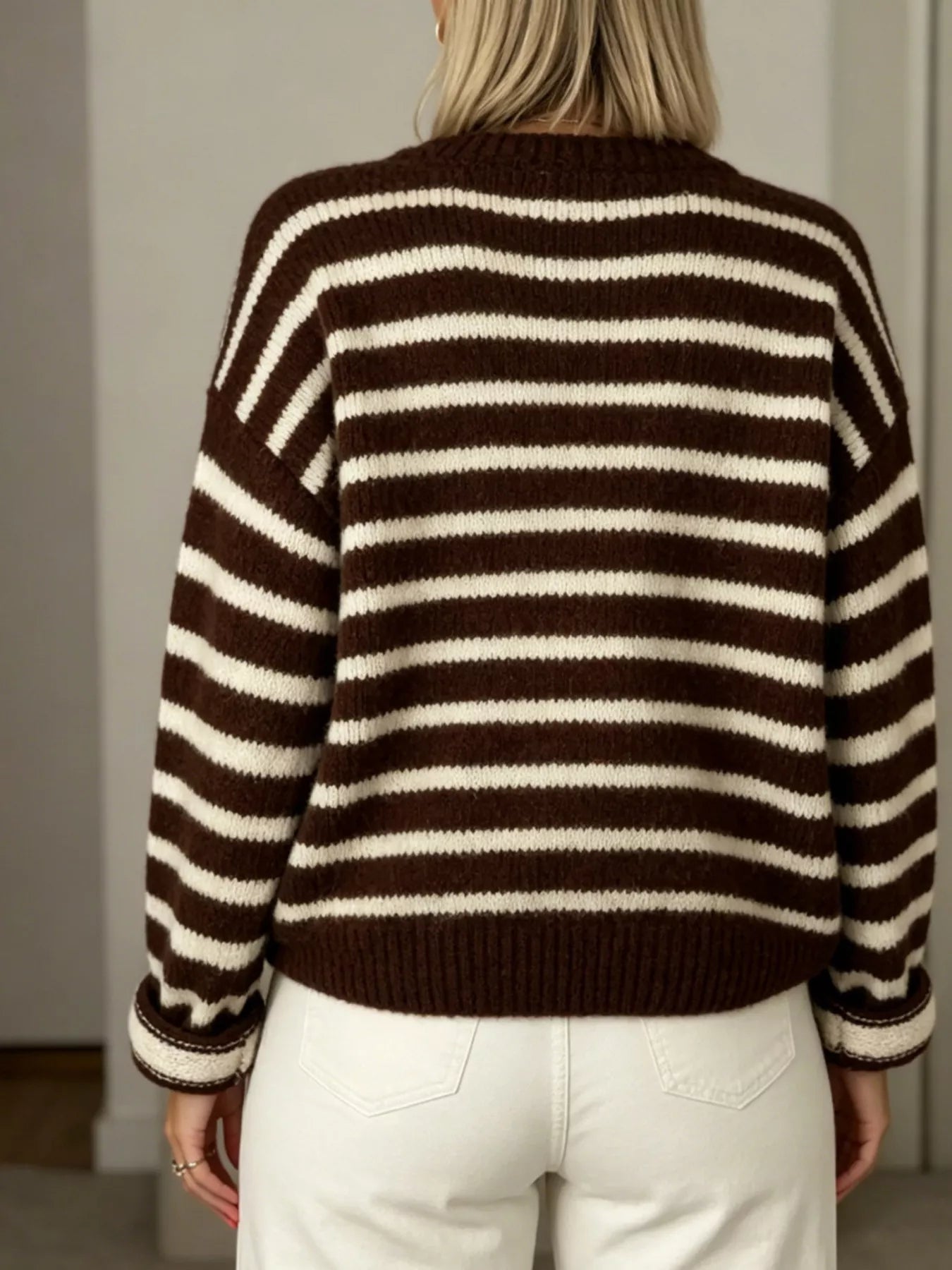 Trendsi Striped Button-Down Cardigan -