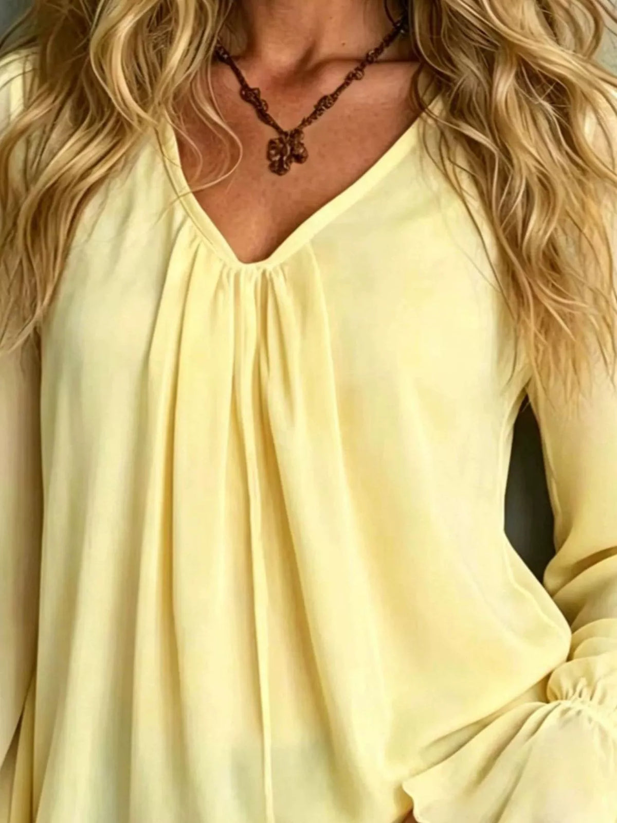 Pastel Yellow V-Neck Flounce Sleeve Blouse back view