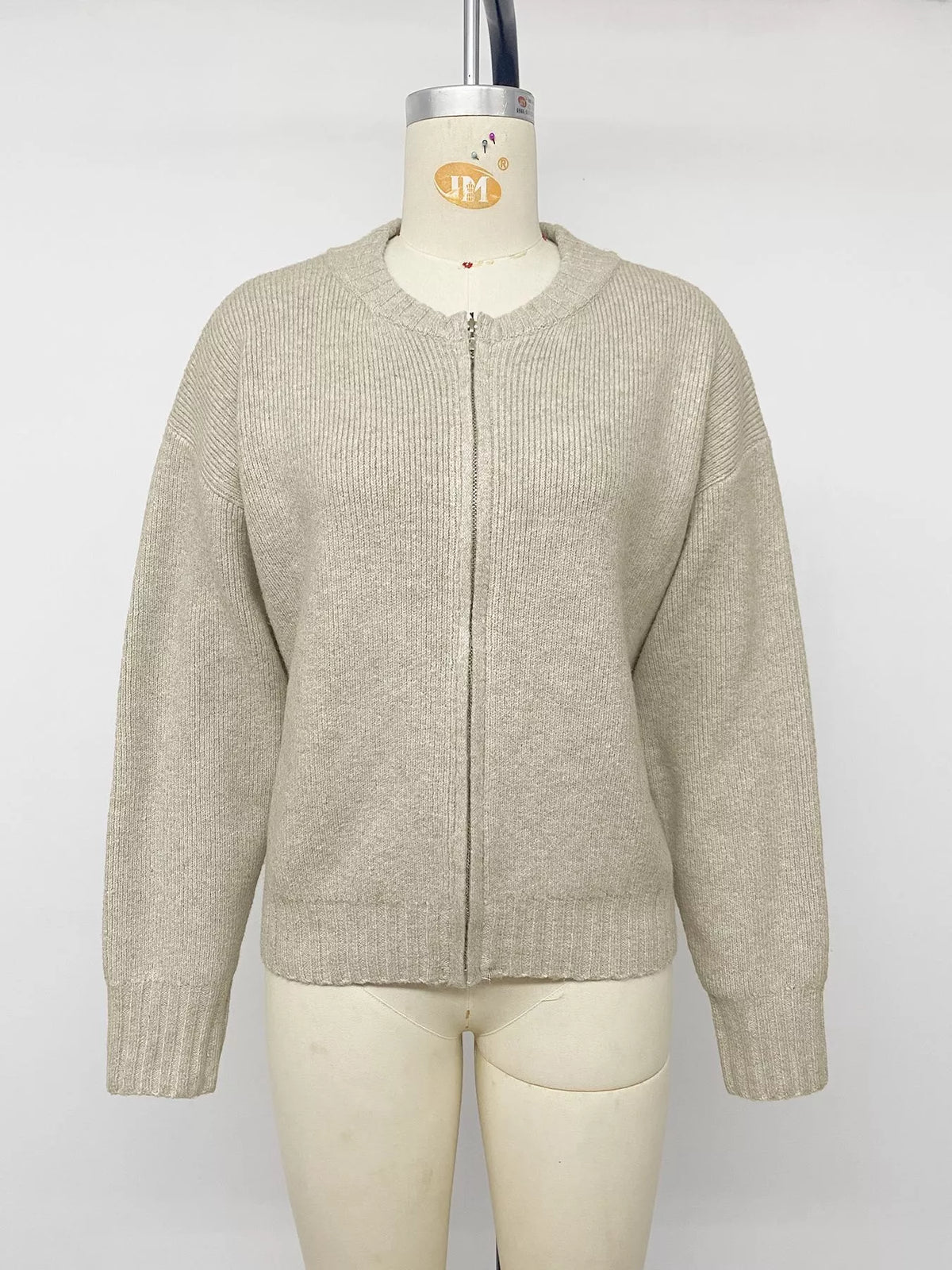 Trendsi Zip-Up Dropped Shoulder Cardigan -