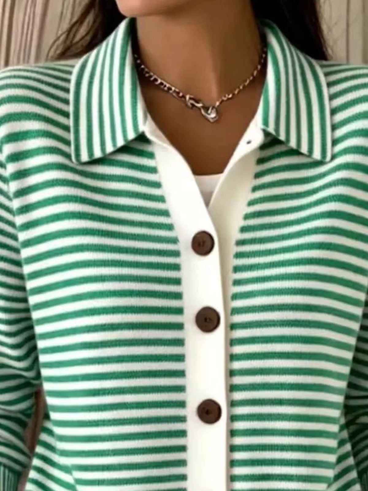 Trendsi Full Size Striped Button-Down Knit Cardigan Plus Size -