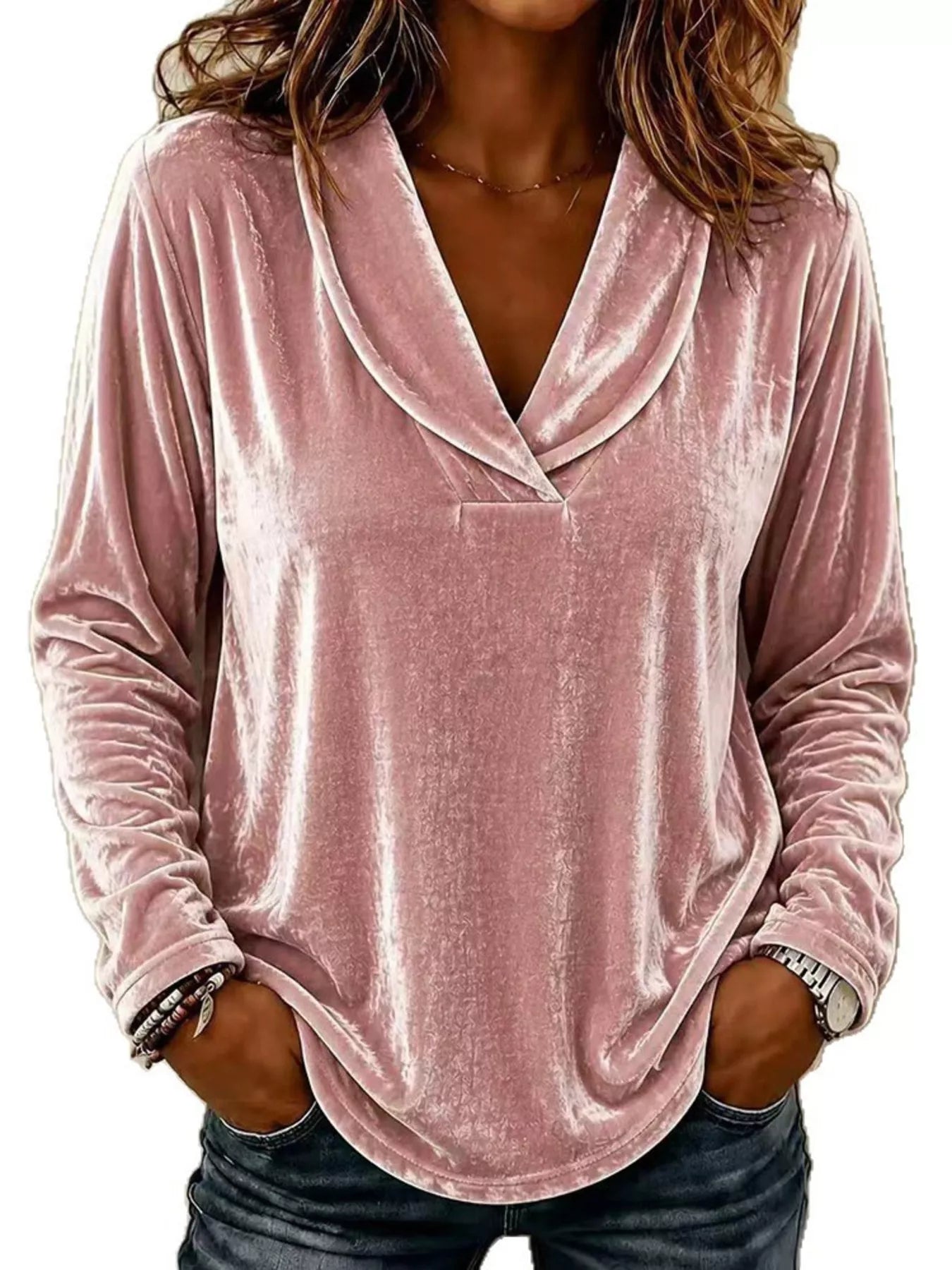 Trendsi Full Size Velvet Long Sleeve T-Shirt Plus Size -