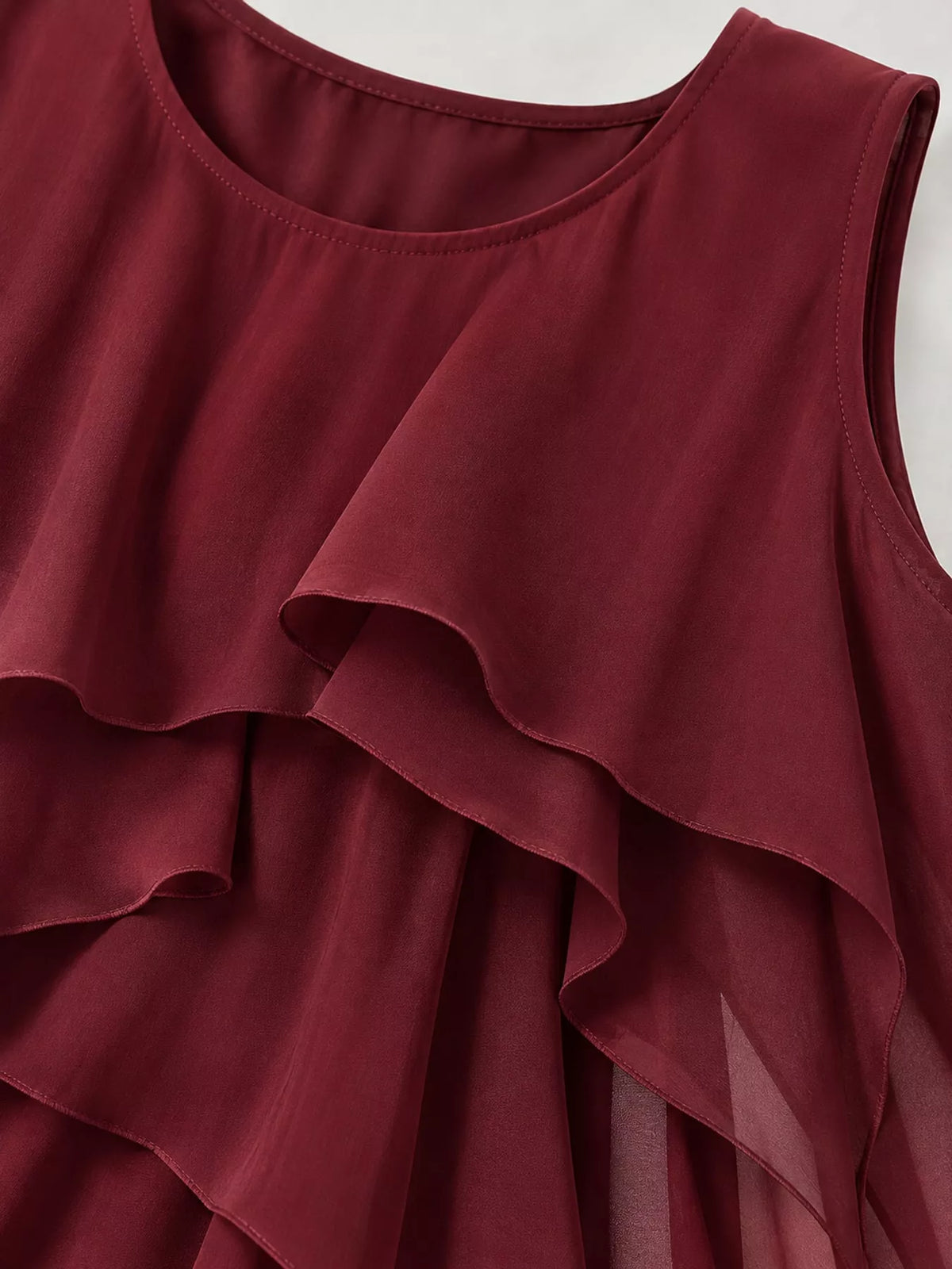Tiered maxi dress, burgundy neckline detail