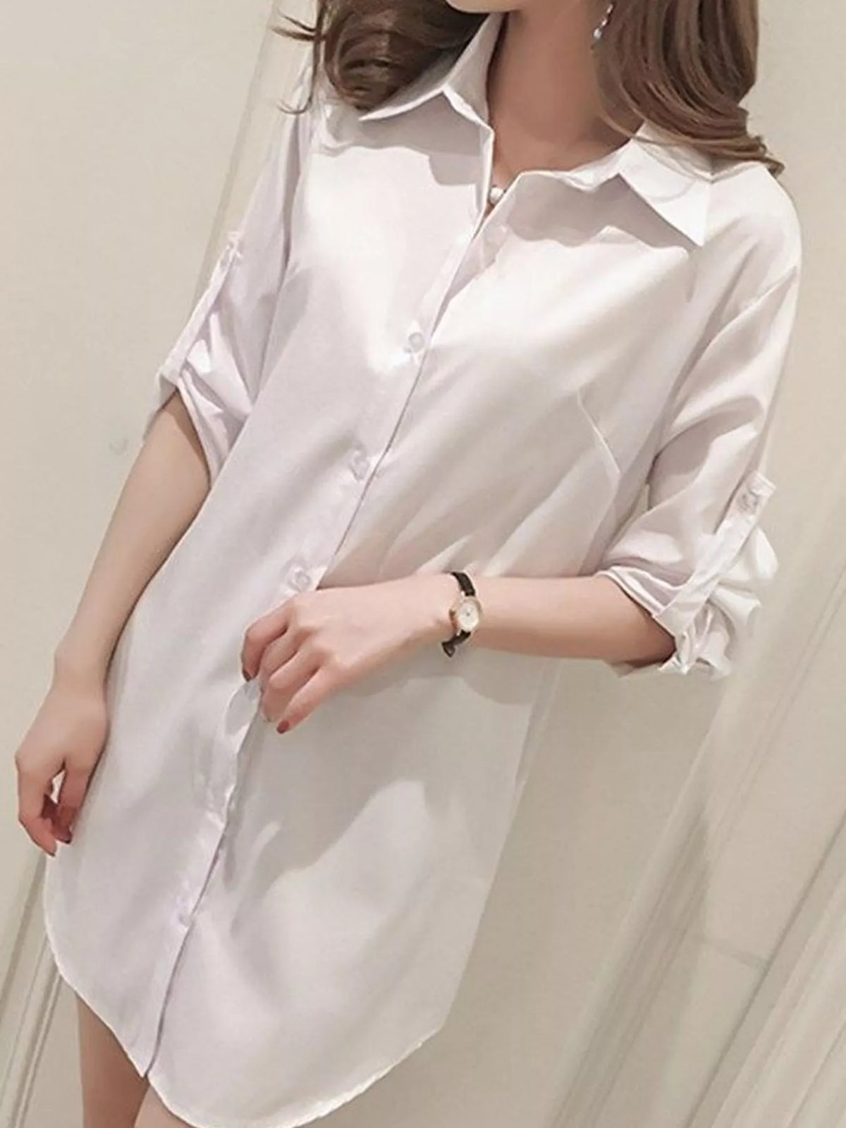 Button-Down Shirt with Roll-Up Sleeves — front view