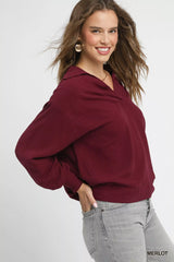 Trendsi Umgee Linen Long Sleeves Elastic Hem Blouse -