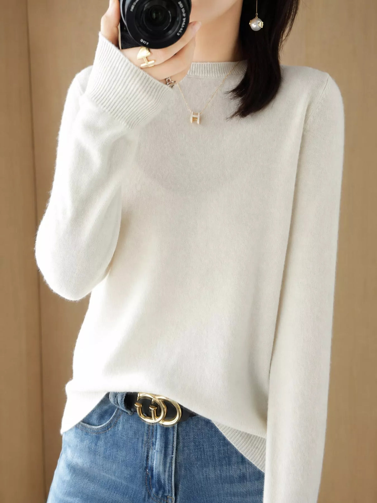 Crew Neck Long Sleeve Sweater — front view