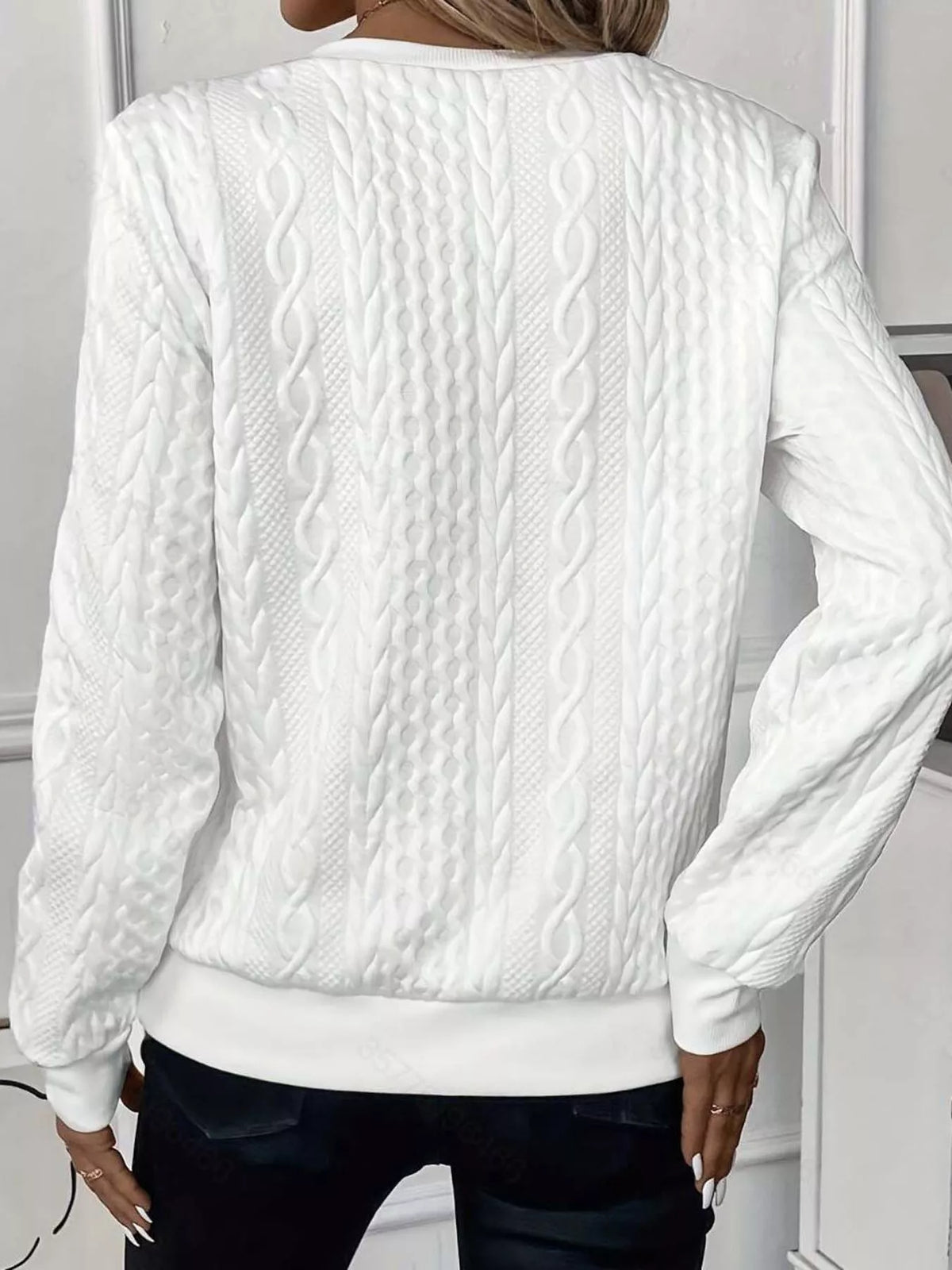 Quarter-Zip Cable Knit Sweatshirt — back view