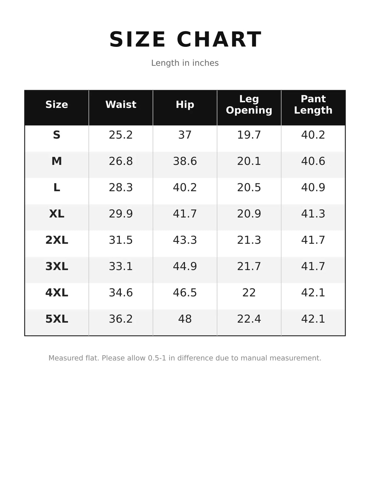 Size chart for high-waisted wide-leg contrast stripe jeans