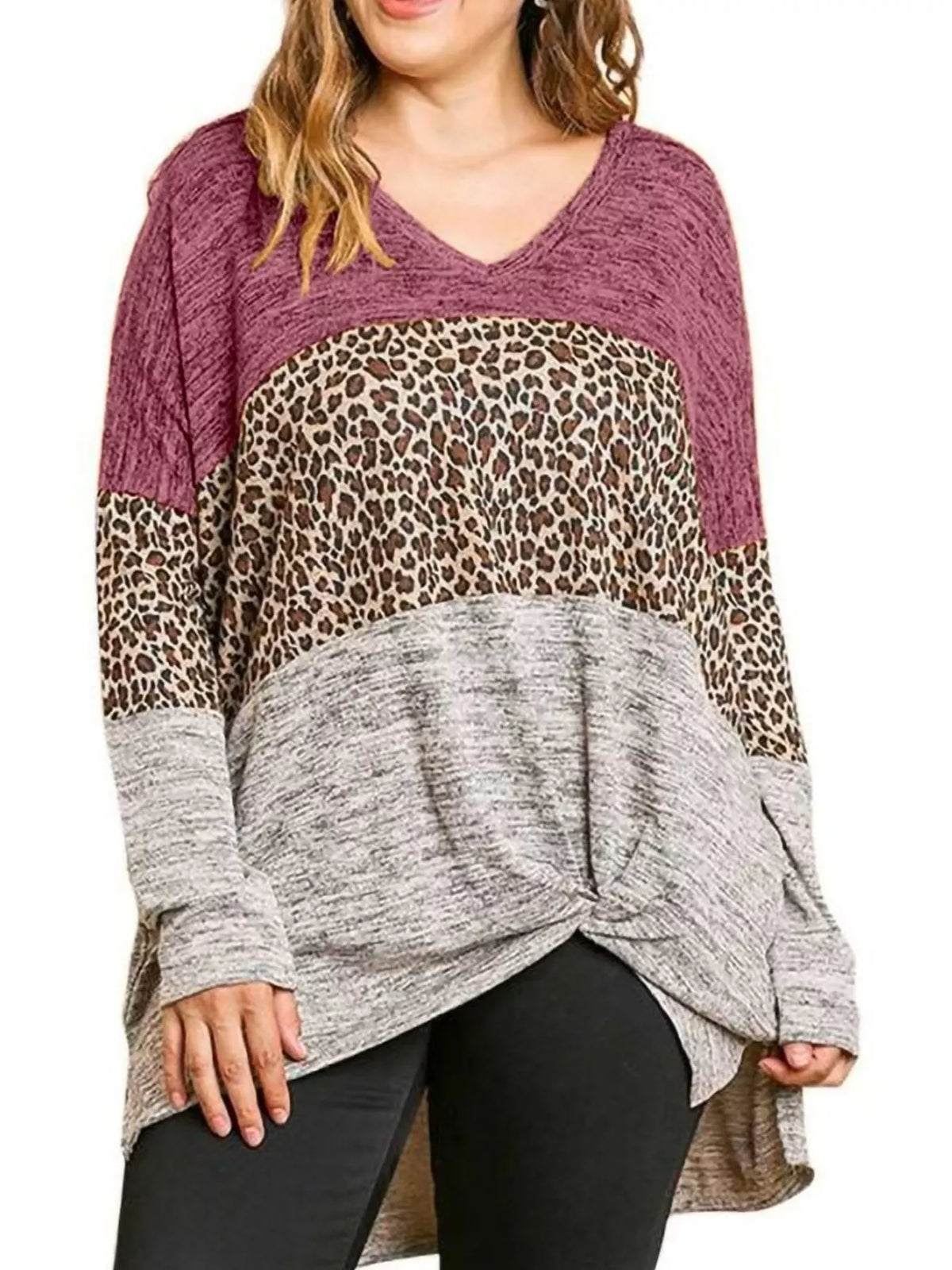 V-neck long sleeve t-shirt, front view on model