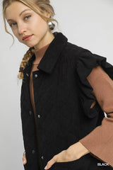 Trendsi Umgee Corduroy Quilted Ruffle Sleeve Vest -