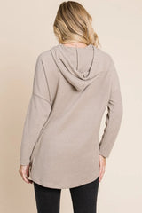 Trendsi BOMBOM Contrast Drawstring Drop Shoulder Knit Hoodie -