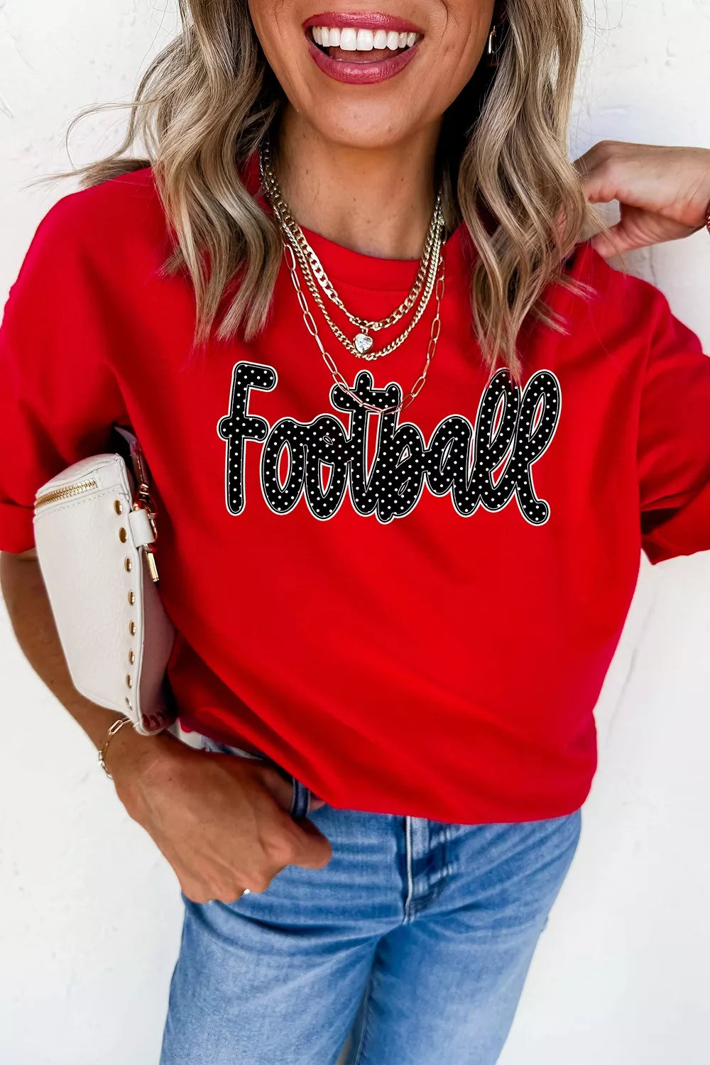Football polka-dot letter graphic Game Day T-shirt