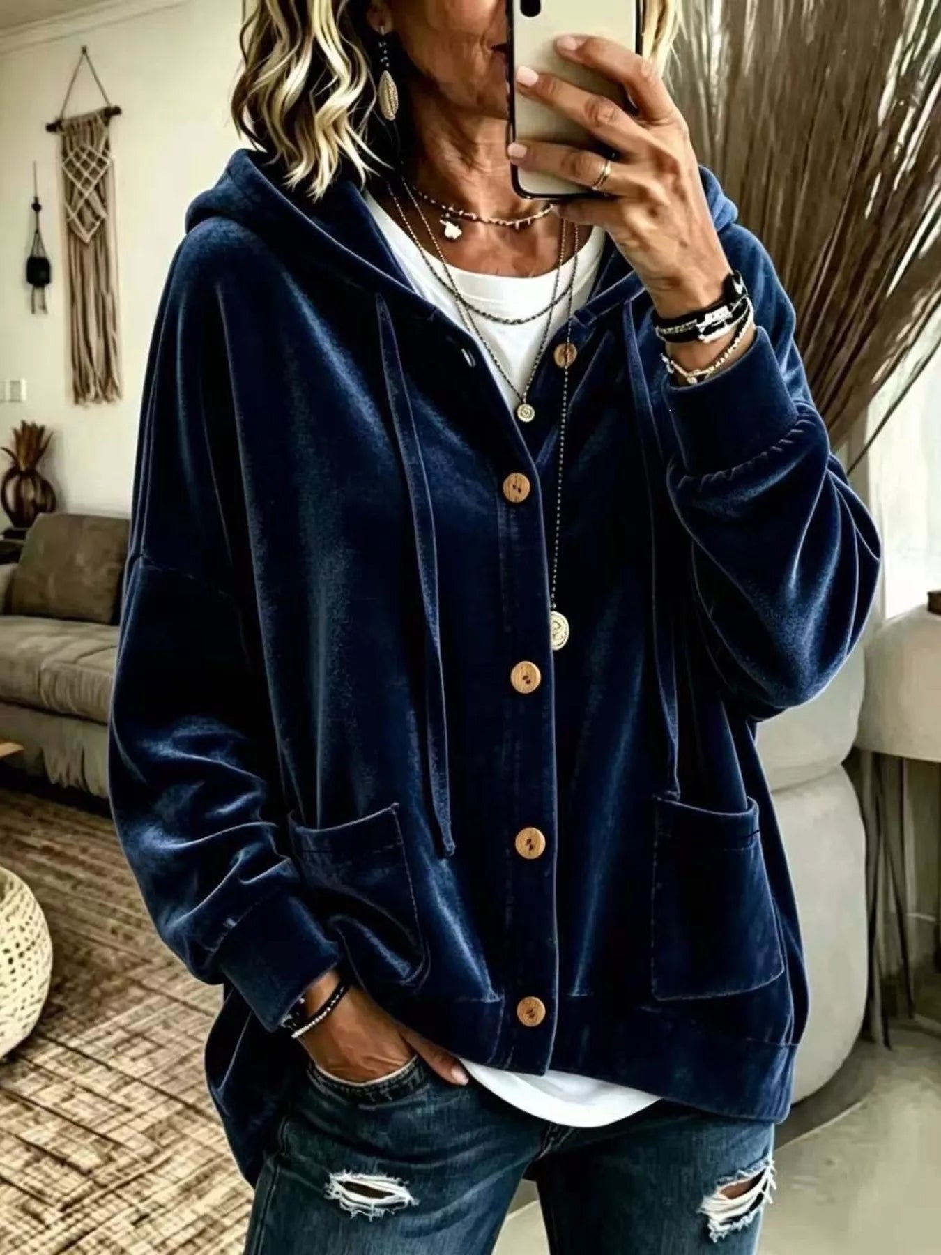 Trendsi Full Size Casual Button-Down Hooded Outerwear Plus Size -