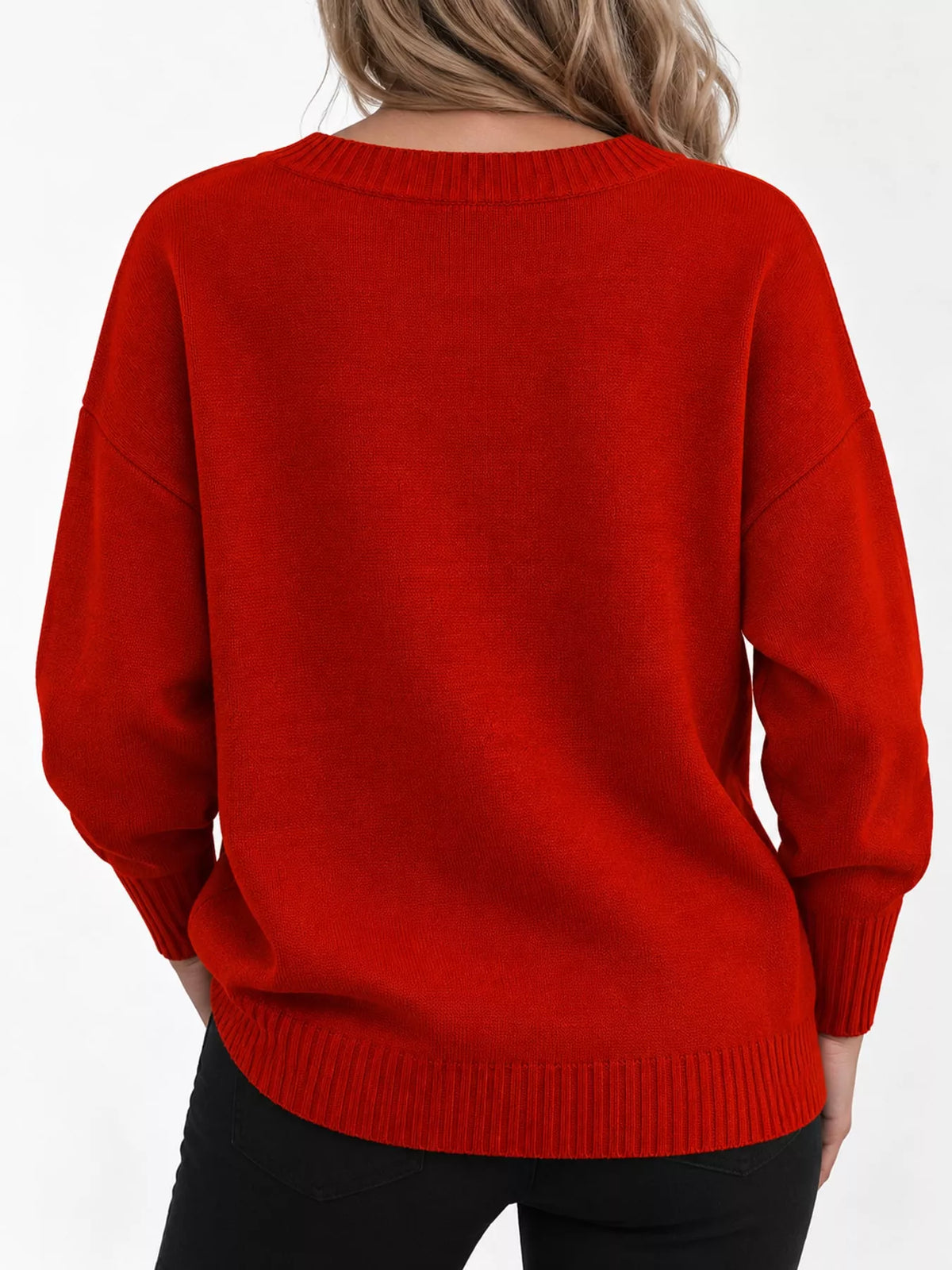 V-neck sweater, red back