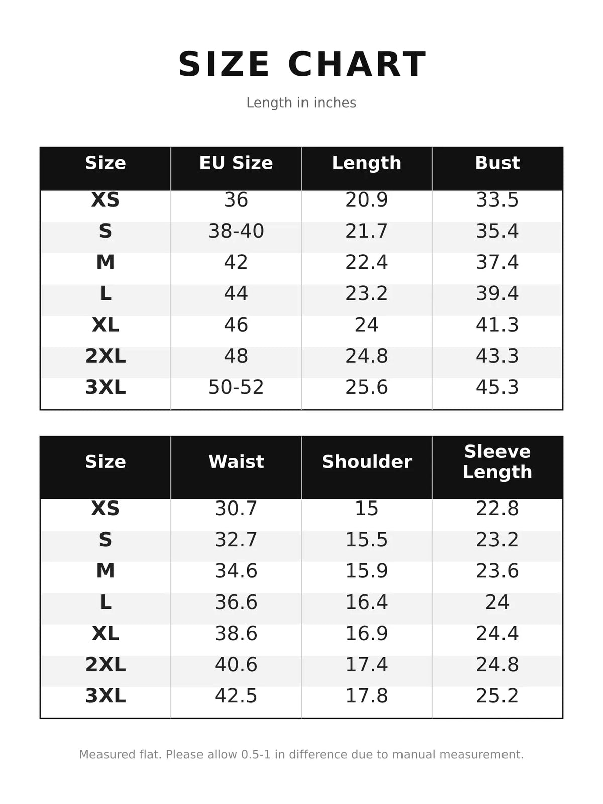 Size chart for herringbone tweed blazer with velvet cuffs
