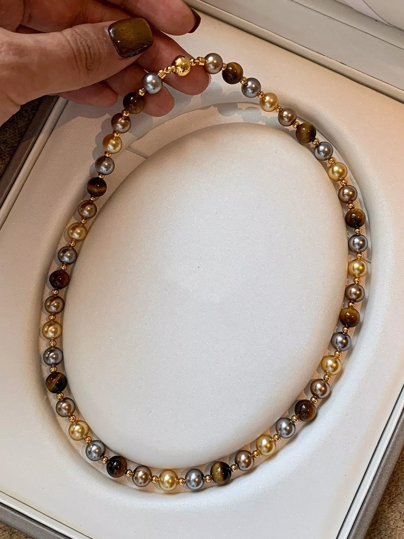 Trendsi Tiger Eye & Pearl Beaded Necklace -