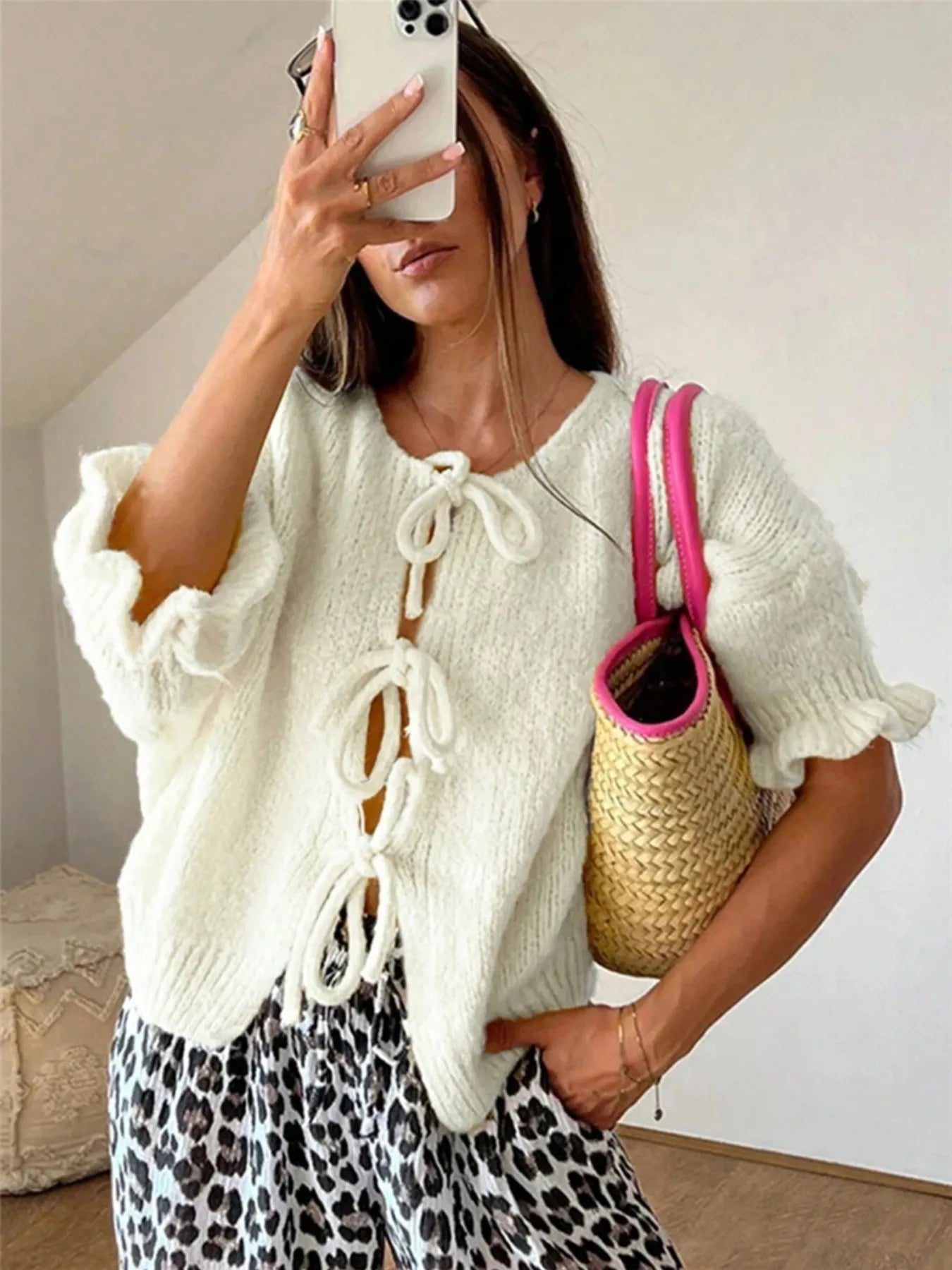 Trendsi Tie-Front Cropped Cardigan -