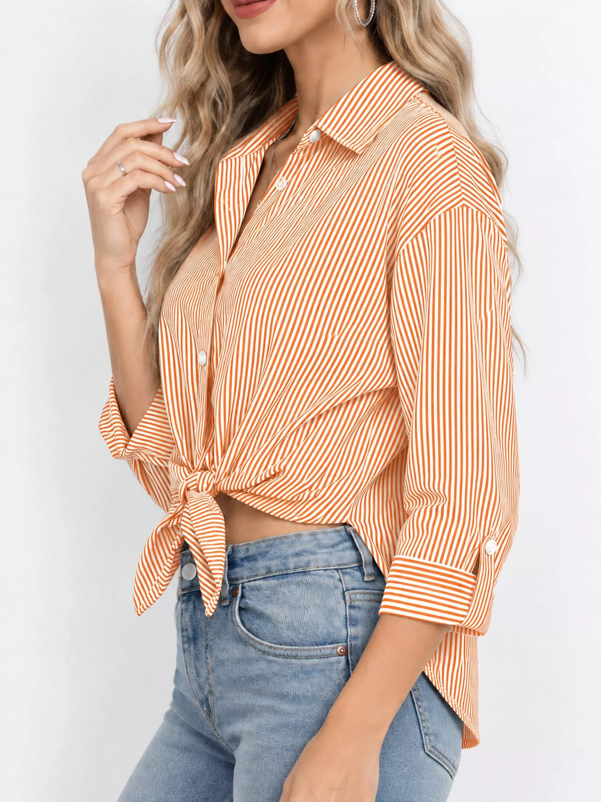 Orange striped button-down shirt