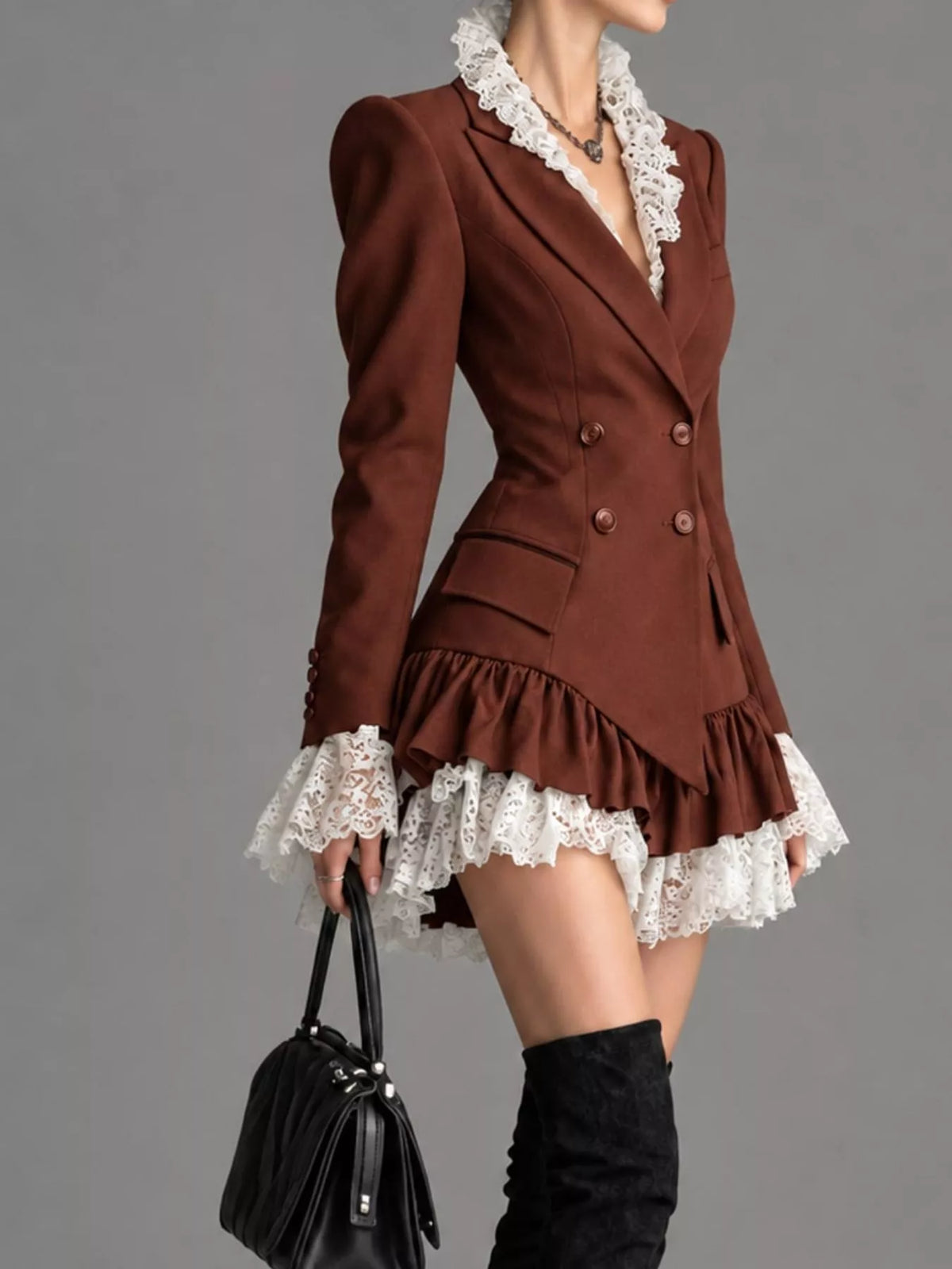 Collared long sleeve mini dress, side view