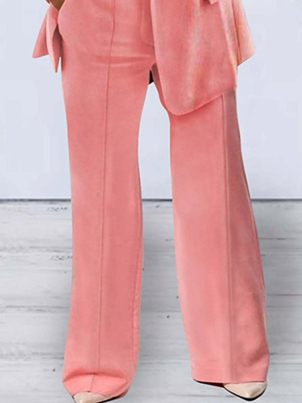 Collared long sleeve outfit set, front view on model