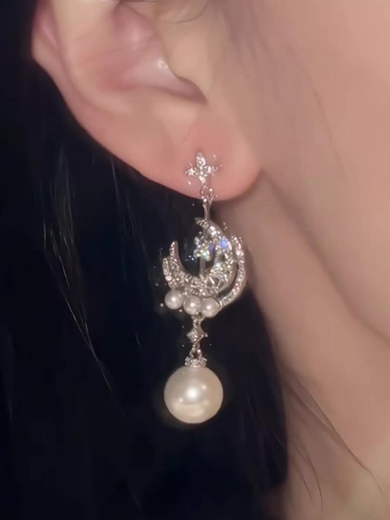 Trendsi Moon & Star Pearl Dangle Earrings -