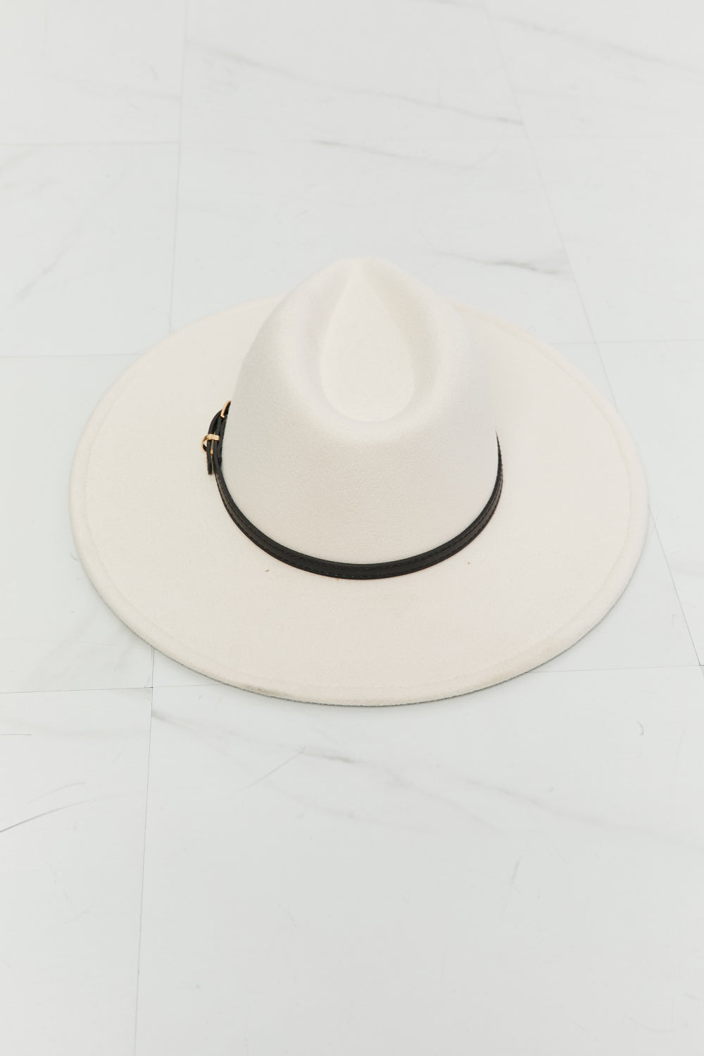 Women's Fedora Hat With Belt Buckle Gold Hardware Polyester Beige — product view 7