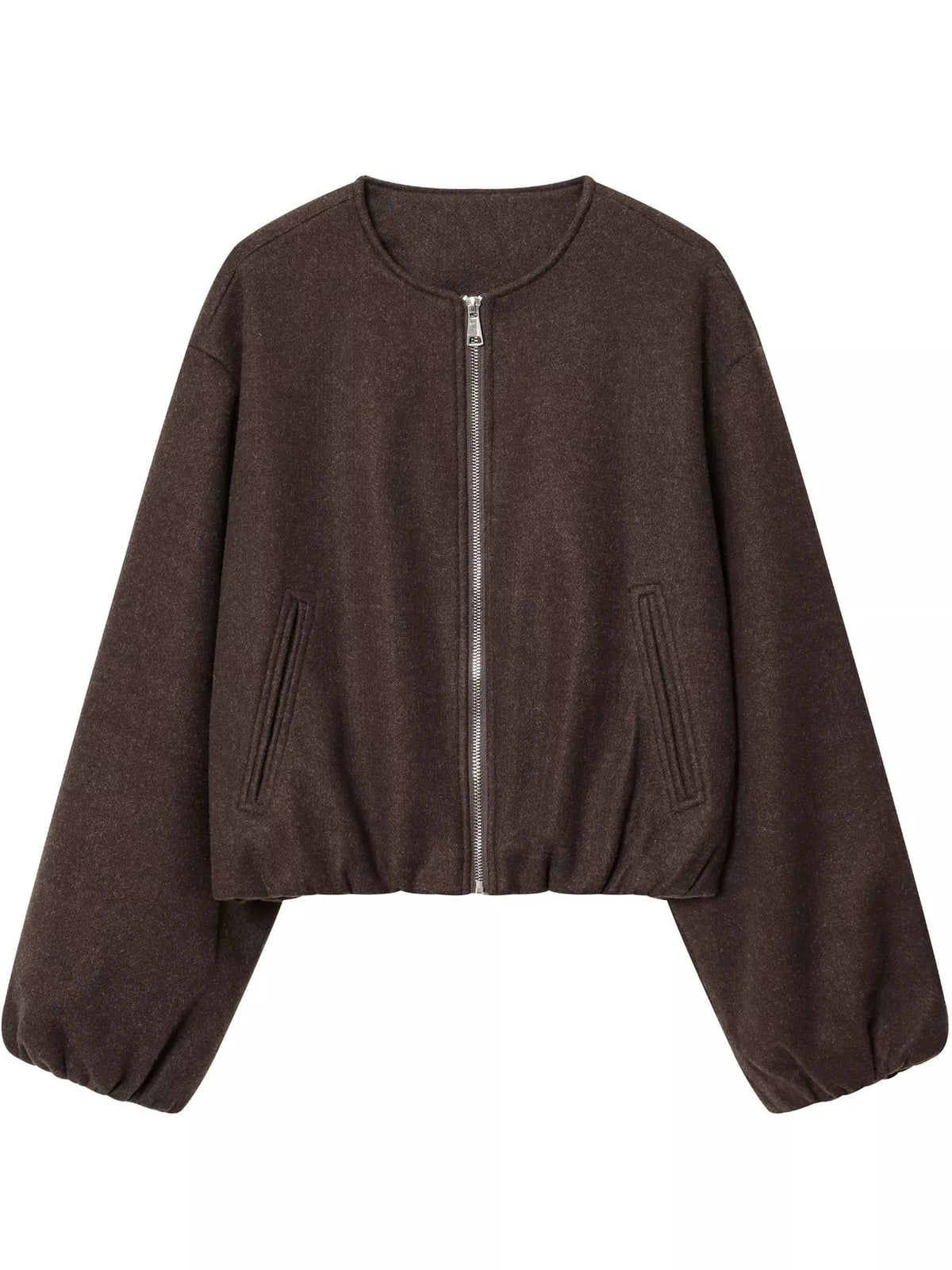 Cropped Round-Neck Zip-Up Jacket — garment front