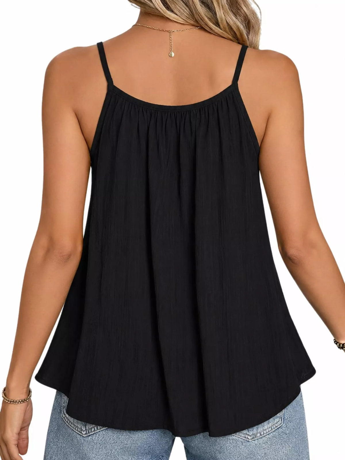 Black textured cami, back view