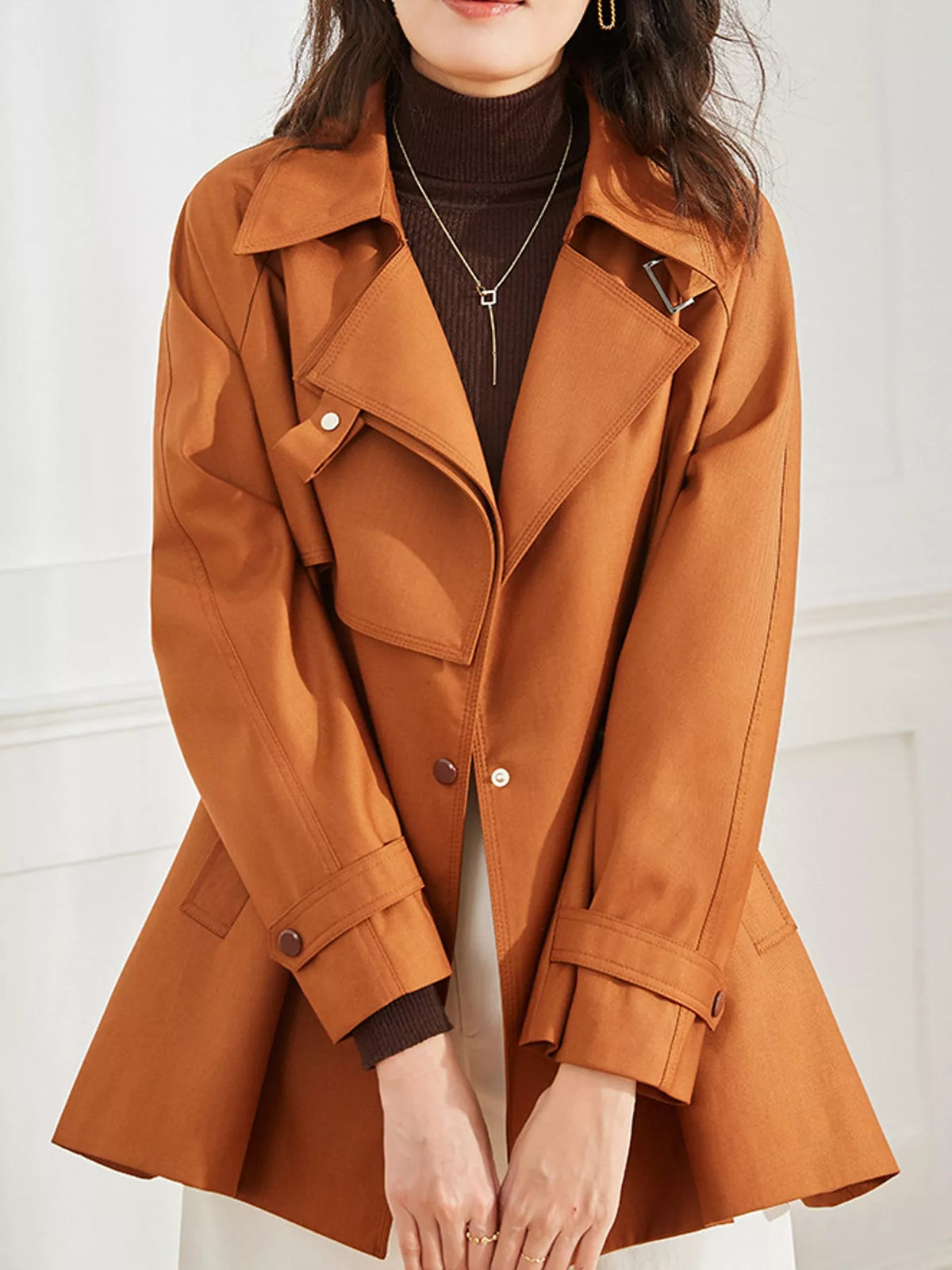 Double-Breasted Tie Waist Trench Coat in orange