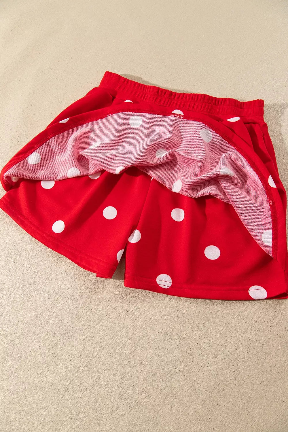 Polka Dot Raw Hem Top and Skort Set, skort lining detail
