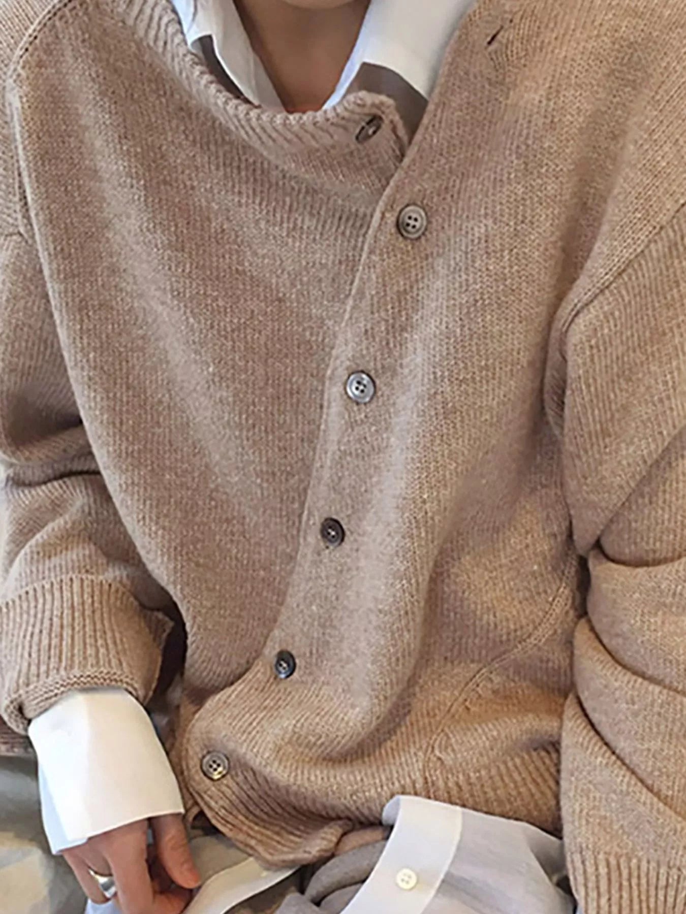 Trendsi Asymmetric Button-Down Sweater -