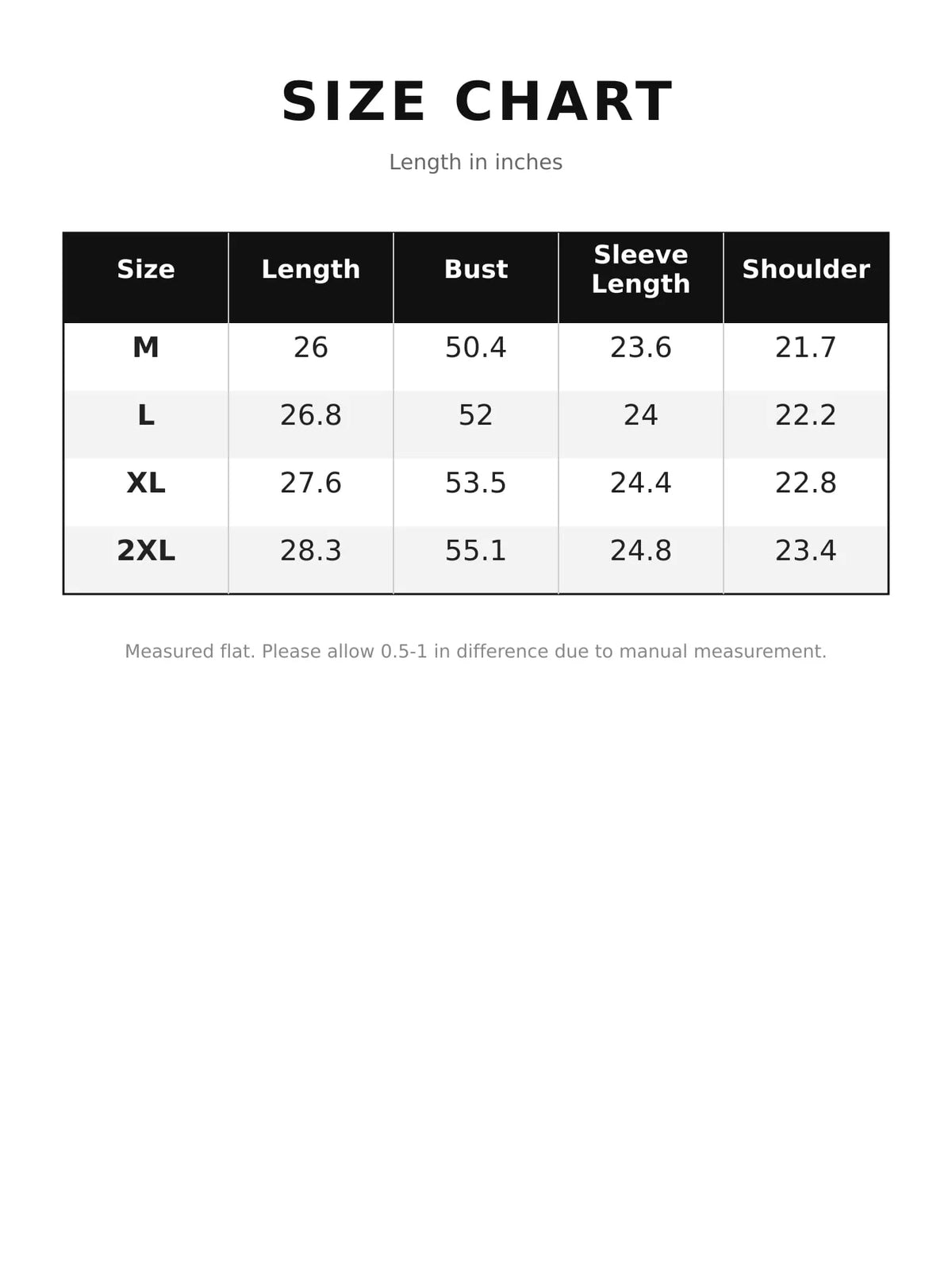Size chart for contrast plaid cuffs zip-up jacket