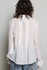 Trendsi POL Woven Lace Trim Pintuck Button-Down Shirt -