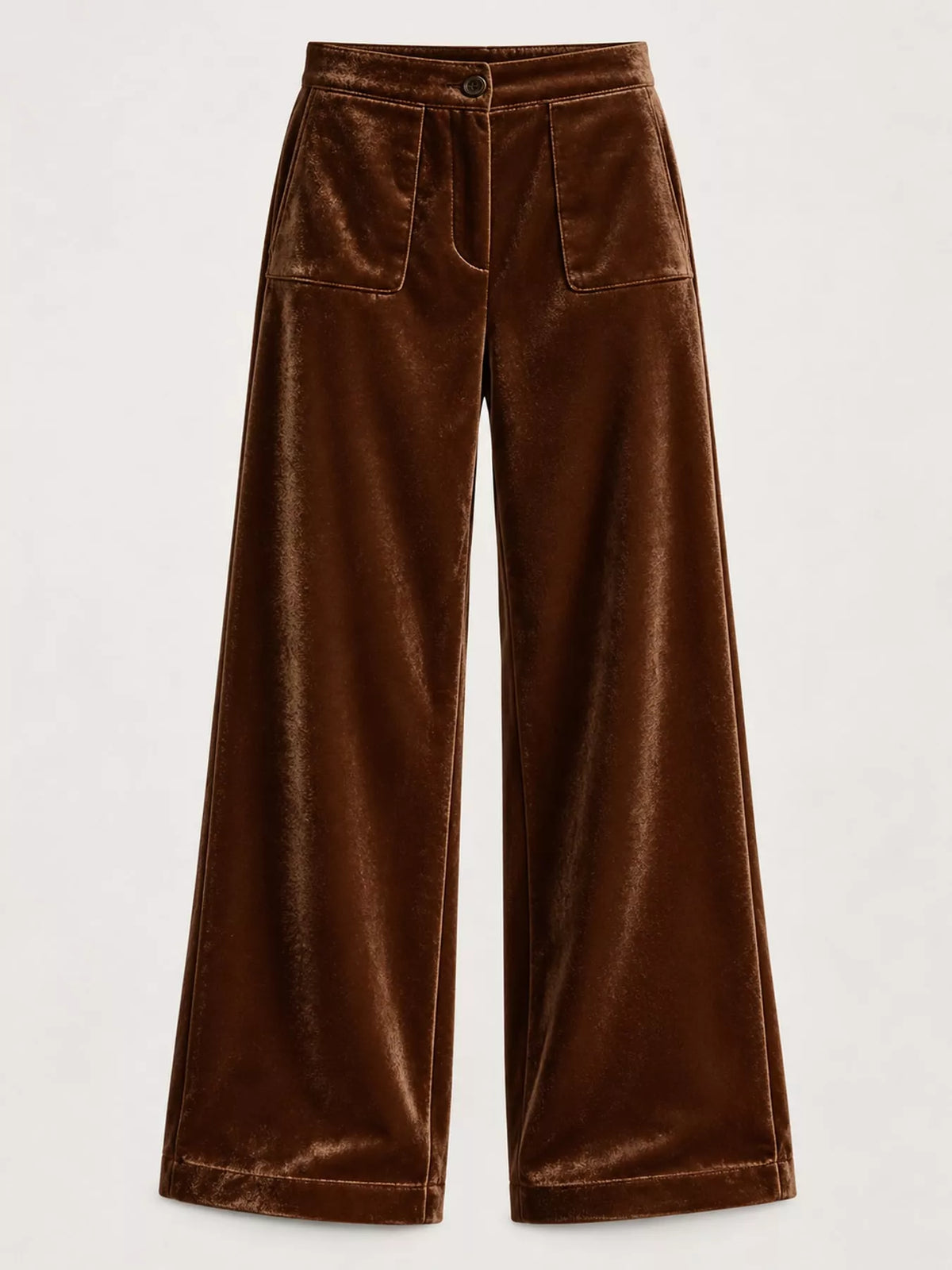 Brown high-waisted wide-leg velvet pocket pants