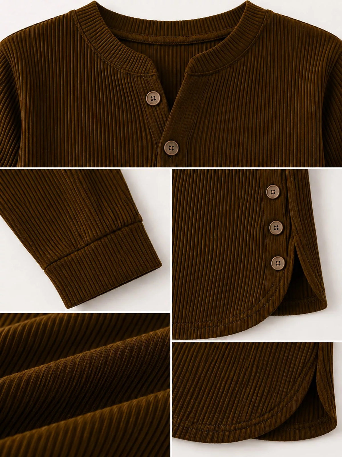 Brown button detail long sleeve top, detail view