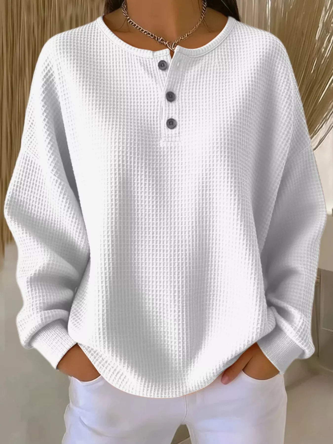 Trendsi Full Size Waffle Knit Button Detail Top Plus Size -