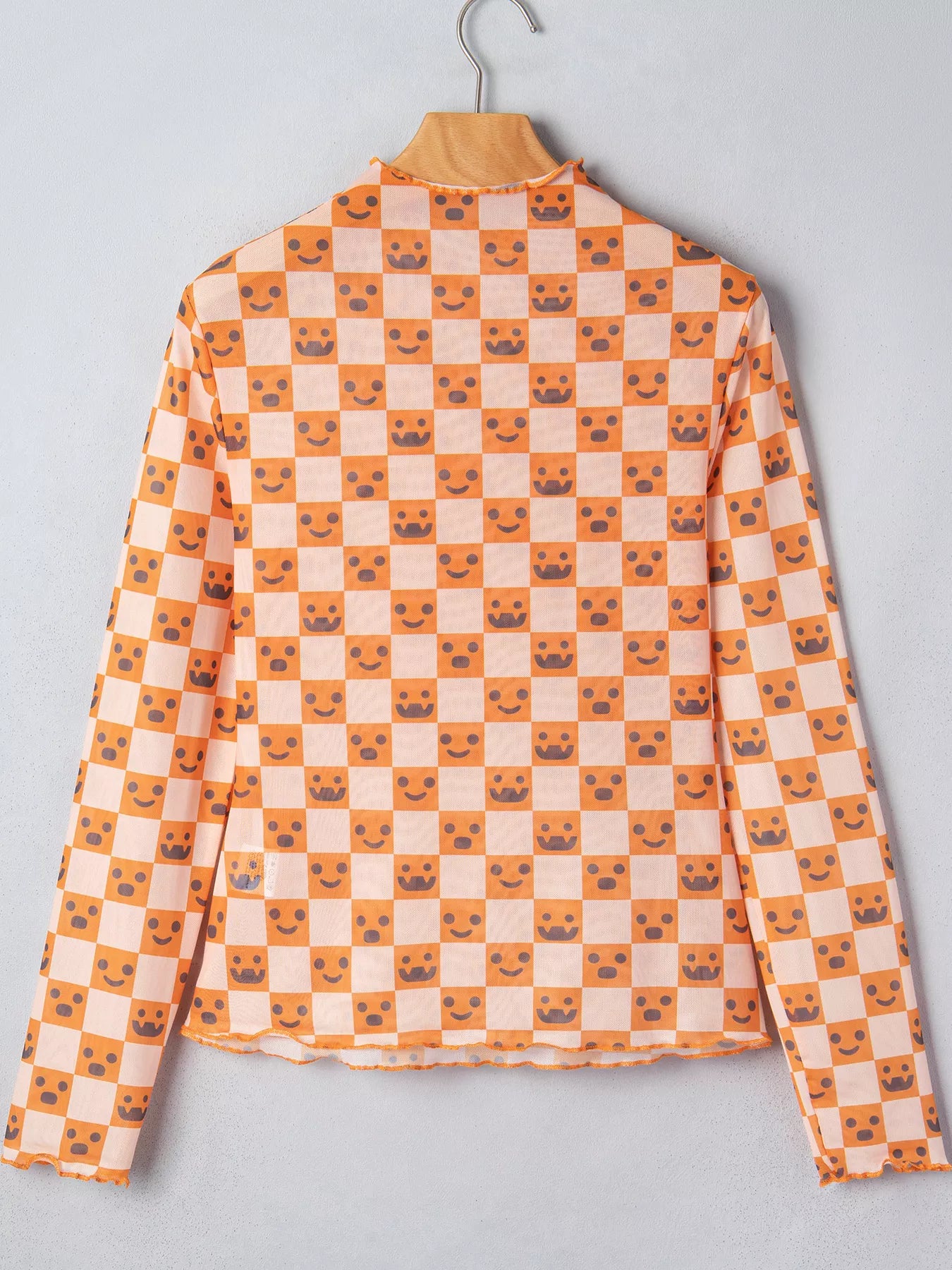 Trendsi Abstract Halloween Pattern Long Sleeve Mock Neck Blouse -