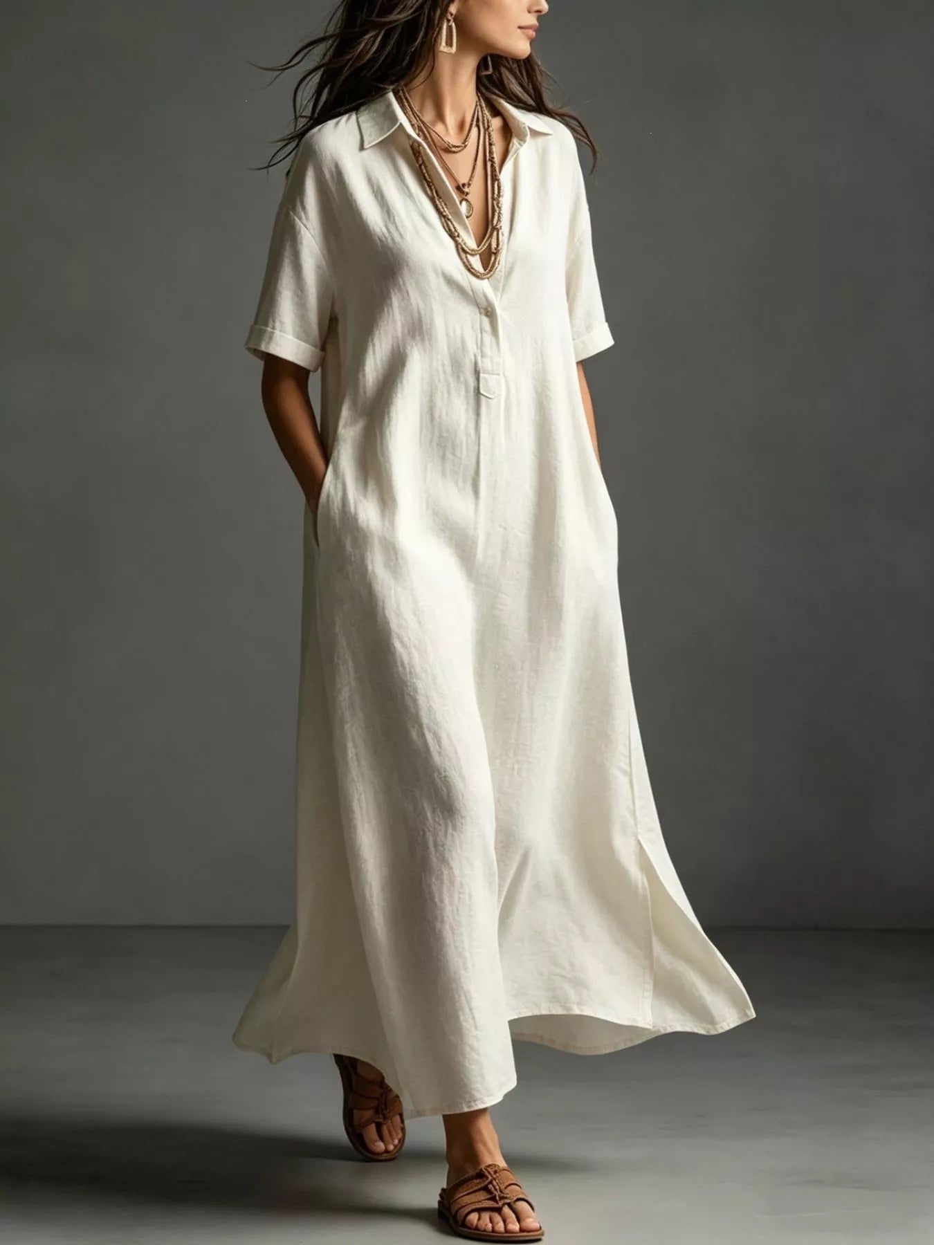 Trendsi Full Size Casual Midi Shirt Dress Plus Size -