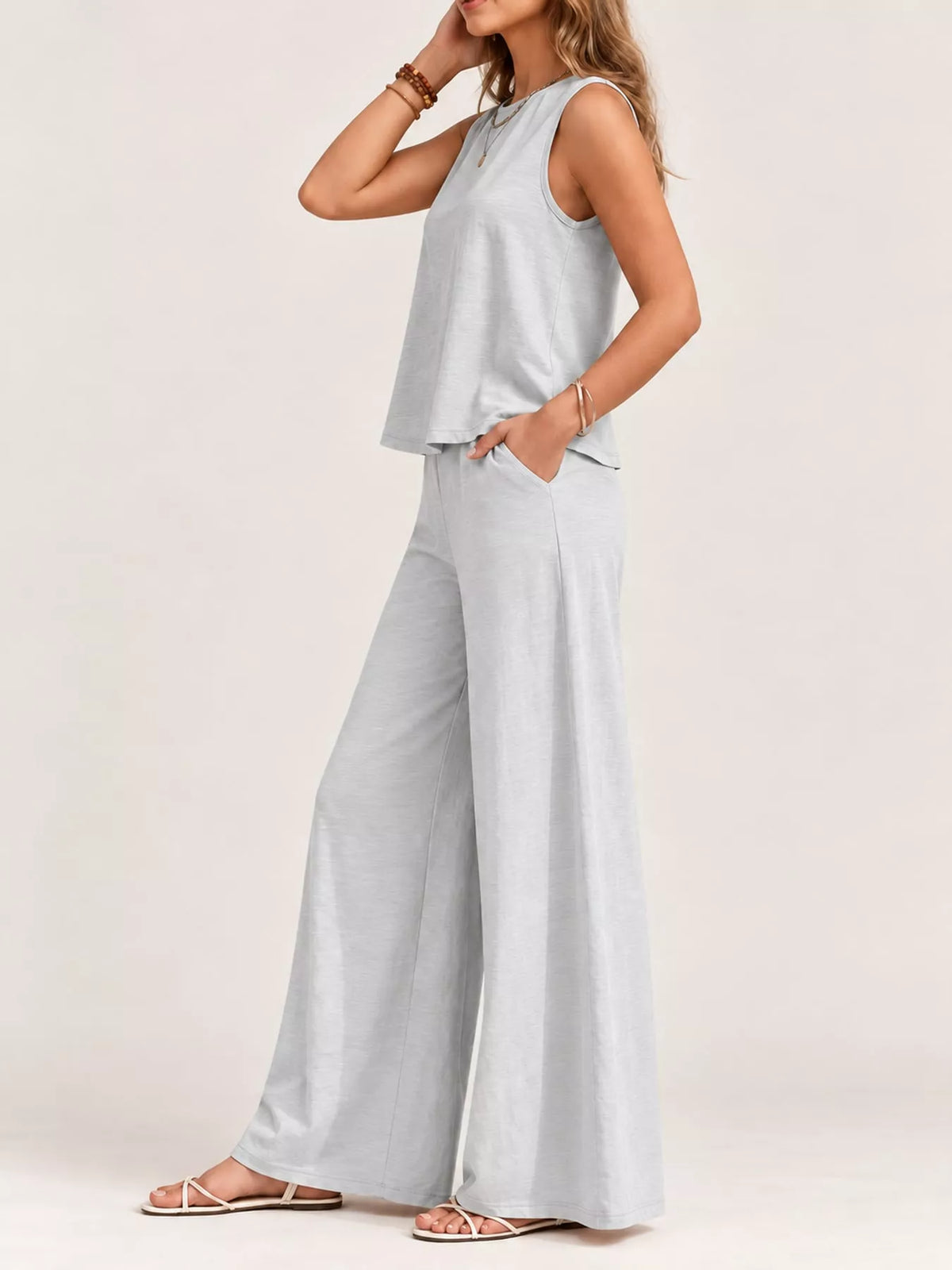 Sleeveless Tank Top and Wide-Leg Pants Set — side view